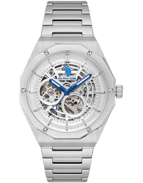 U.S. Polo Assn. U.S. Polo Assn. USPA1085-01  USPA1085-01  кварцевые мужские часы белый циферблат, браслет нержавеющая сталь — вид спереди