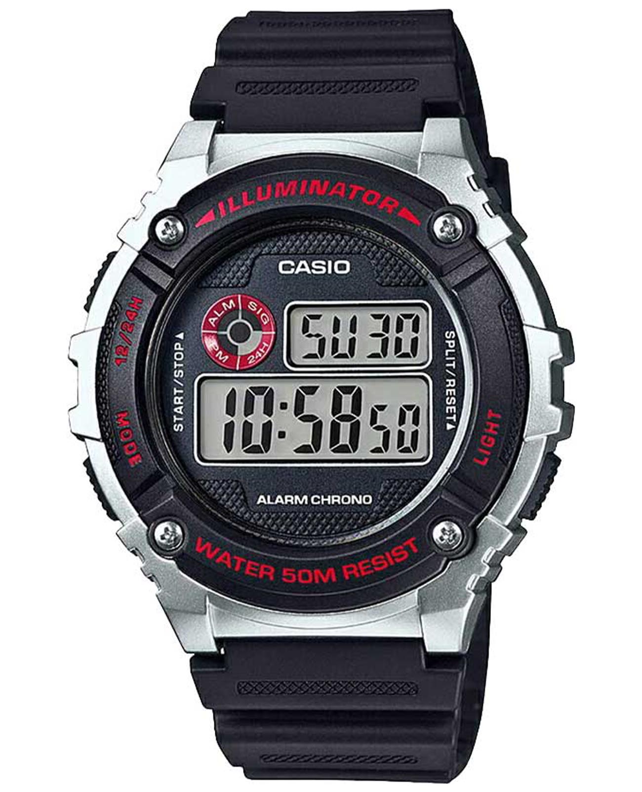 Casio Casio Collection W-216H-1C  W-216H-1C кварцевые мужские часы серый циферблат, браслет пластик — вид спереди