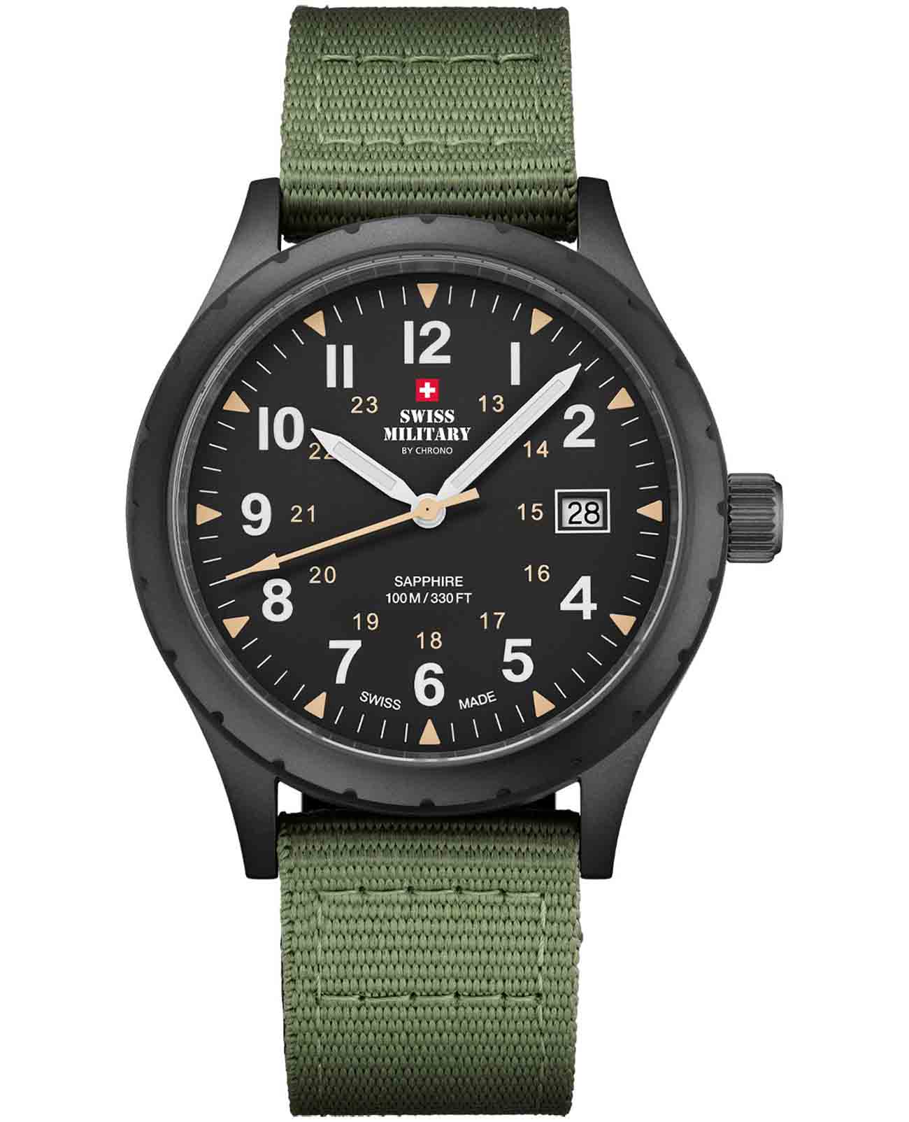 Swiss Military by Chrono Swiss Military by Chrono Classic Army SM34108.07  SM34108.07 кварцевые мужские часы черный циферблат, браслет тканевый — вид спереди