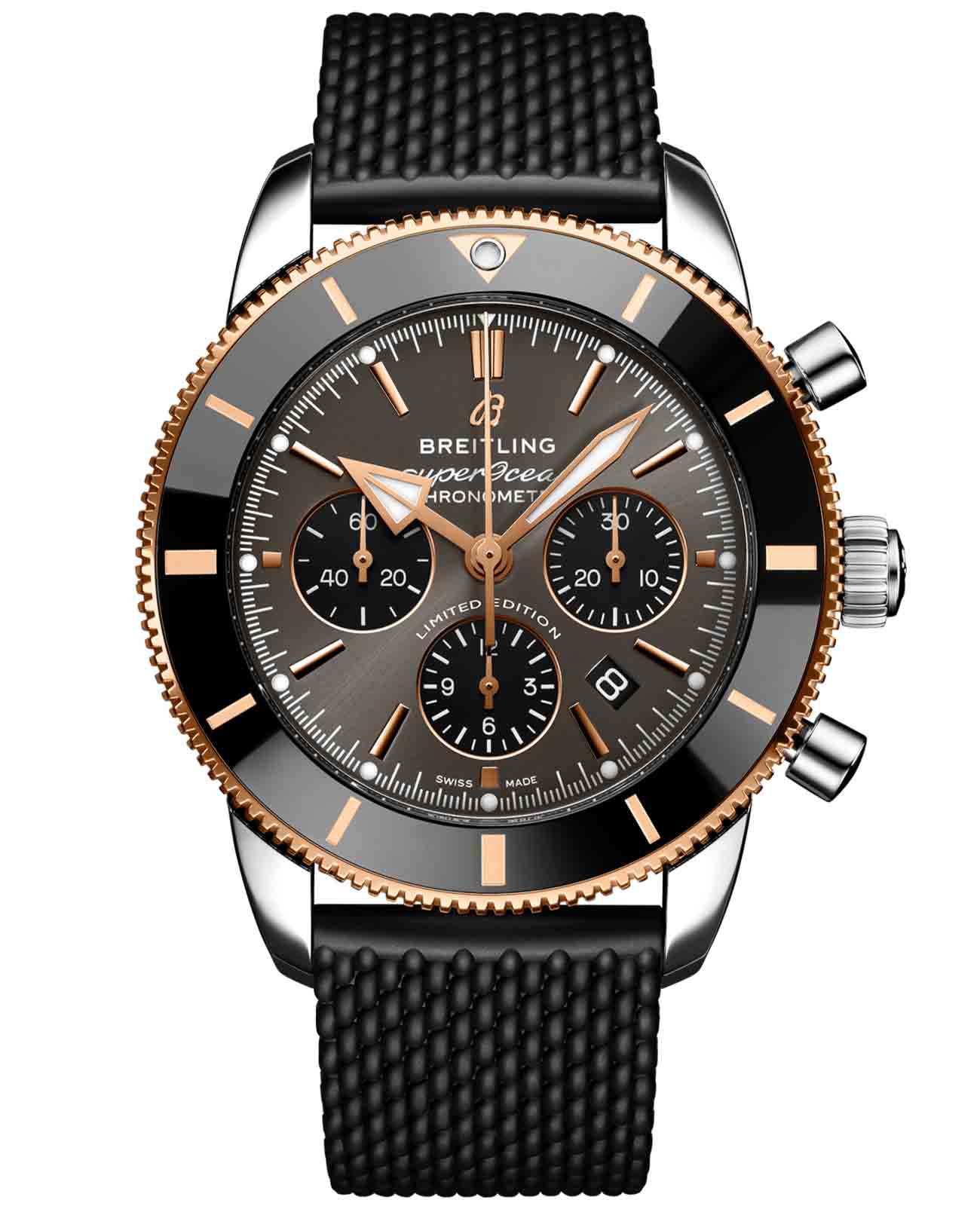 Breitling Breitling Superocean Heritage B01 Chronograph 44 UB01621A1M1S1  UB01621A1M1S1 механические мужские часы серый циферблат, браслет каучук — вид спереди