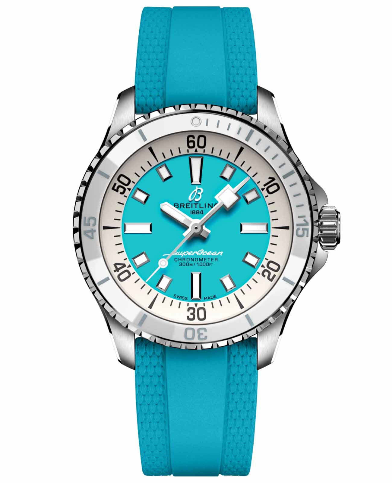 Breitling Breitling Superocean Automatic 36 A17377211C1S1  A17377211C1S1 механические мужские часы голубой циферблат, браслет каучук — вид спереди