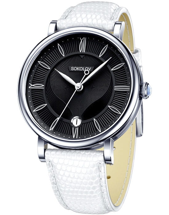 Sokolov 103.30.00.000.02.02.2  103.30.00.000.02.02.2 кварцевые женские часы черный циферблат, браслет кожаный — вид спереди