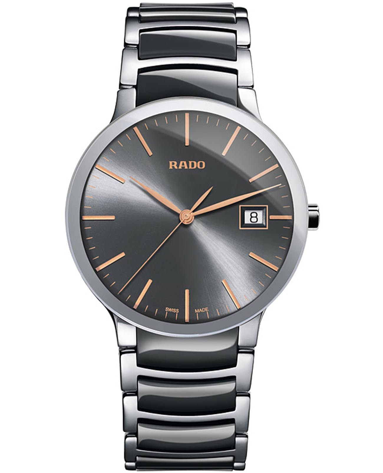 Rado Rado Centrix R30927132  R30927132 кварцевые мужские часы серый циферблат, браслет сталь + керамические вставки — вид спереди