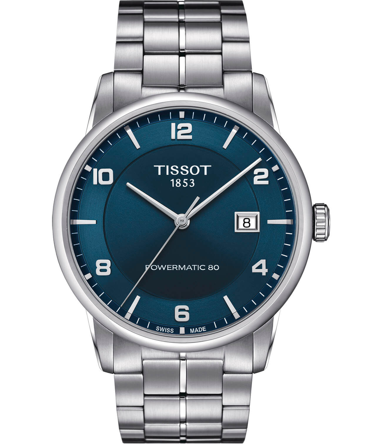 Tissot Tissot Luxury Powermatic 80 T086.407.11.047.00  T0864071104700 механические мужские часы синий циферблат, браслет нержавеющая сталь — вид спереди