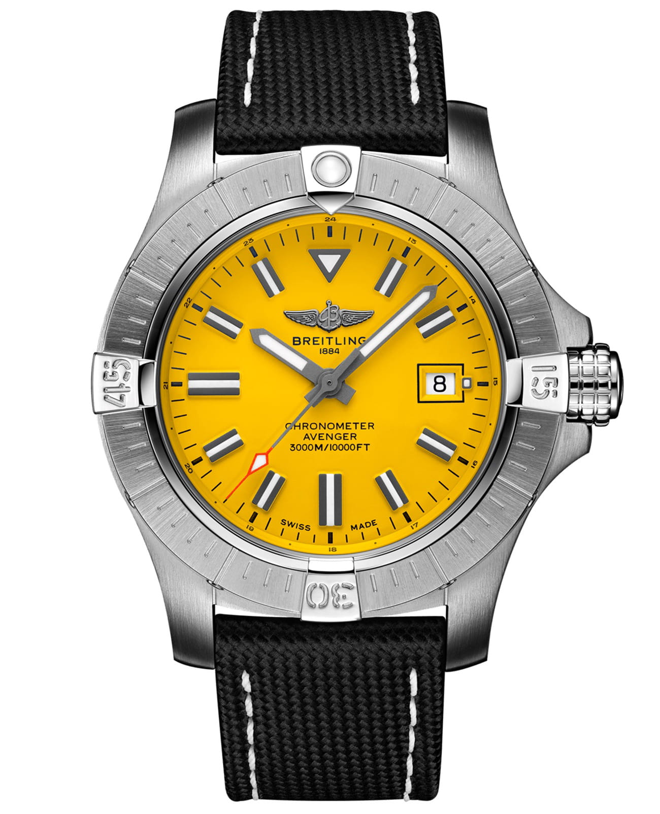 Breitling Breitling Avenger Automatic 45 Seawolf A17319101I1X1  A17319101I1X1 механические мужские часы желтый циферблат, браслет кожаный — вид спереди