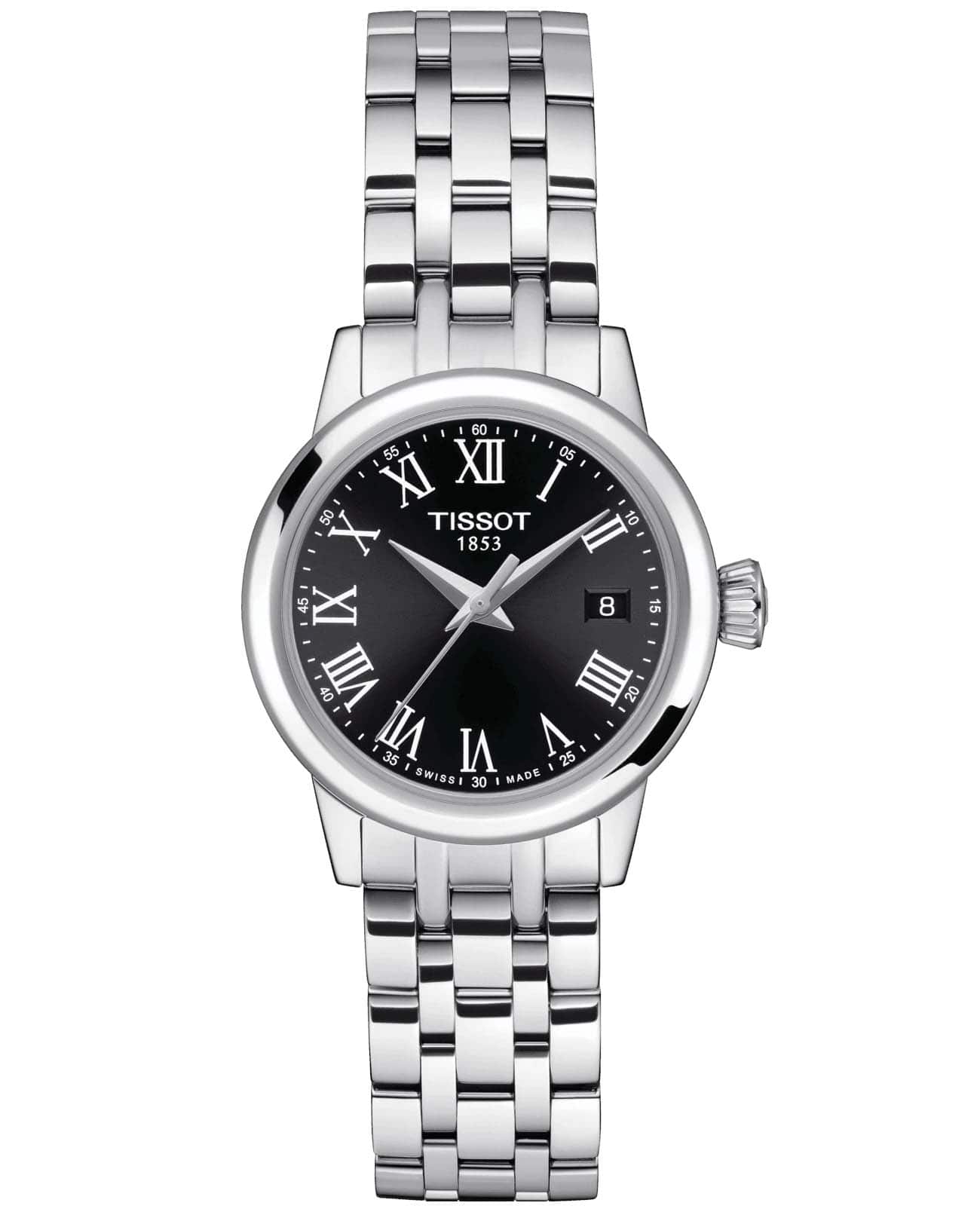 Tissot Tissot Classic Dream Lady T129.210.11.053.00 Classic Dream T1292101105300 кварцевые женские часы черный циферблат, браслет нержавеющая сталь — вид спереди