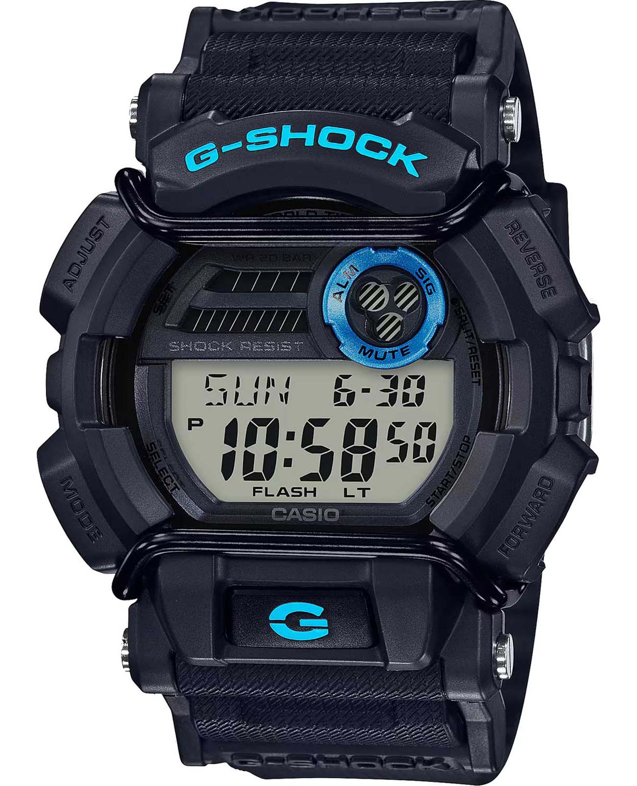 Casio Casio G-Shock GD-400-1B2DR (GD-400-1B2)  GD-400-1B2DR электронные мужские часы серый циферблат, браслет пластик — вид спереди