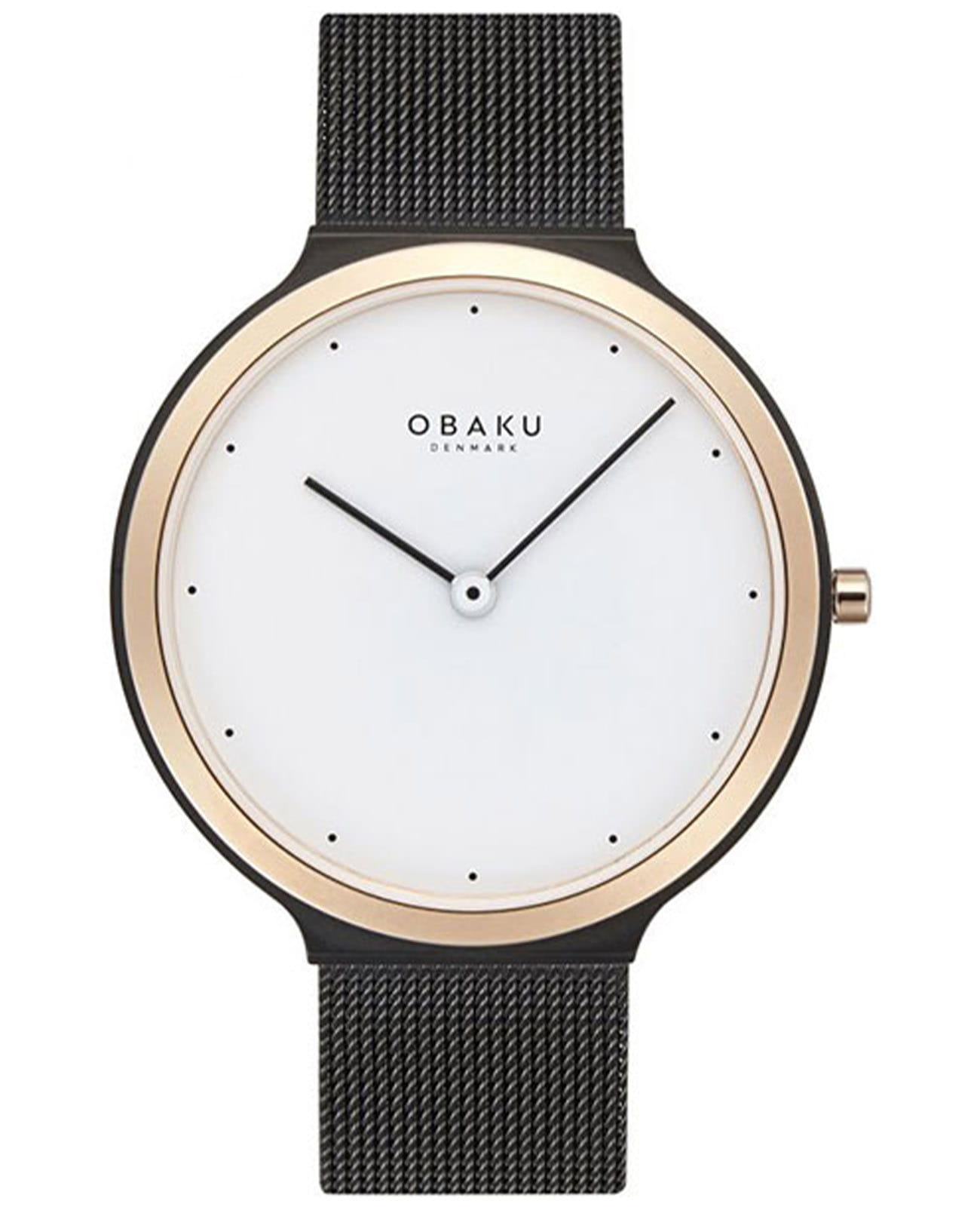 Obaku Obaku Mesh V269GXMWMB  V269GXMWMB кварцевые мужские часы белый циферблат, браслет сталь с ip покрытием — вид спереди