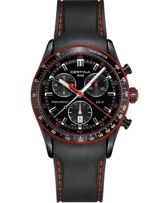Certina Certina DS-2 Chrono C024.447.17.051.33 DS 2 C0244471705133 кварцевые мужские часы черный циферблат, браслет каучук — вид спереди