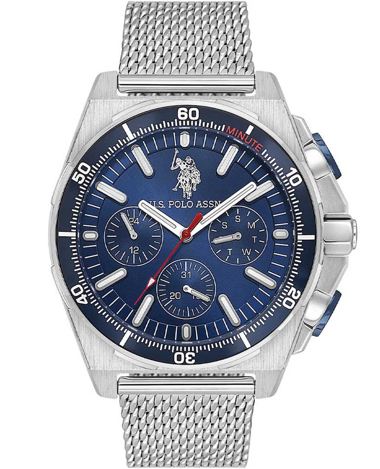 U.S. Polo Assn. U.S. Polo Assn. Crossing USPA1092-06  USPA1092-06 кварцевые мужские часы синий циферблат, браслет нержавеющая сталь — вид спереди