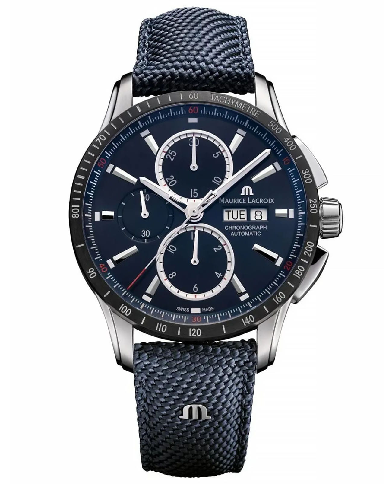 Maurice Lacroix Maurice Lacroix Pontos Chronograph 43mm PT6038-SSL24-430-4  PT6038-SSL24-430-4 механические мужские часы синий циферблат, браслет нейлон — вид спереди
