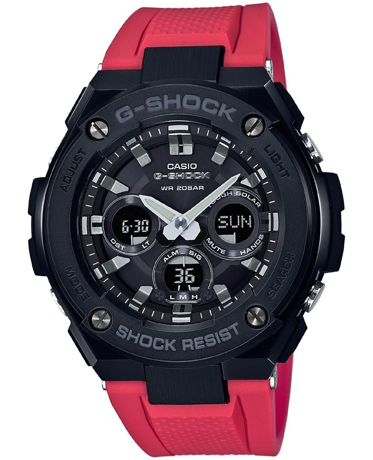 Casio Casio G-Shock GST-W300G-1A4 GST G-Steel GST-W300G-1A4 электронные мужские часы черный циферблат, браслет каучук — вид спереди