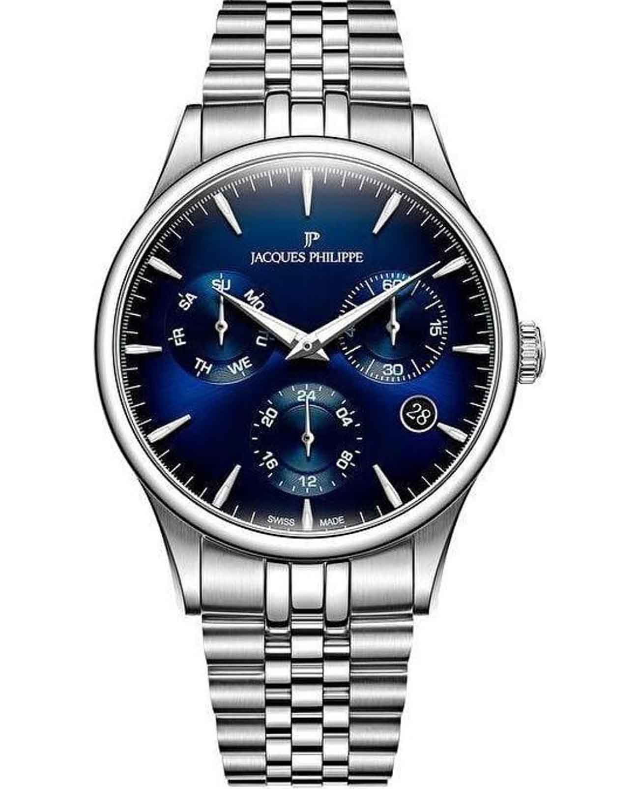 Jacques Philippe Jacques Philippe Planum JPQGC671336  JPQGC671336 кварцевые мужские часы синий циферблат, браслет нержавеющая сталь 316l — вид спереди