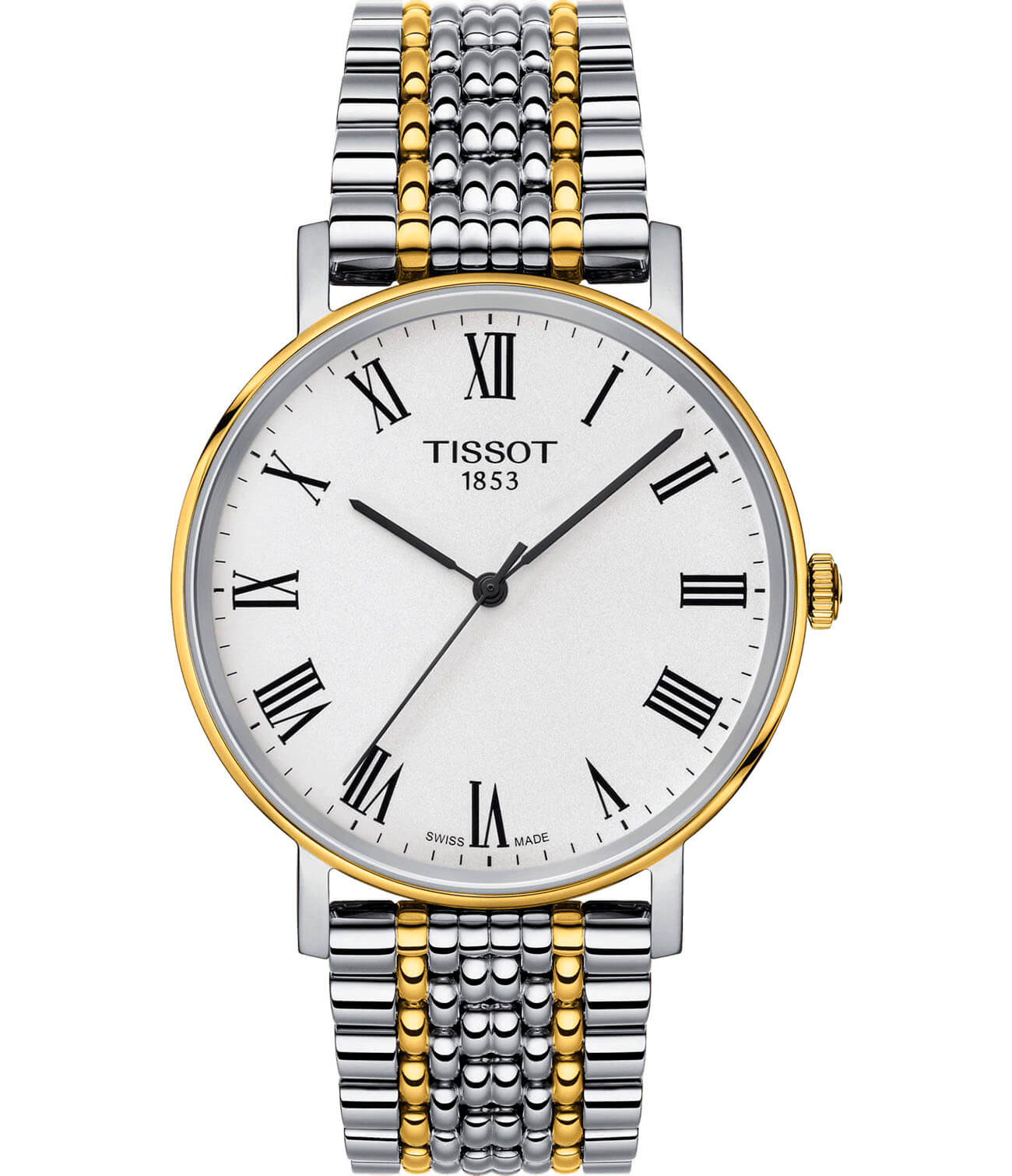 Tissot Tissot Everytime Medium T109.410.22.033.00 Everytime T1094102203300 кварцевые мужские часы белый циферблат, браслет сталь c pvd покрытием — вид спереди