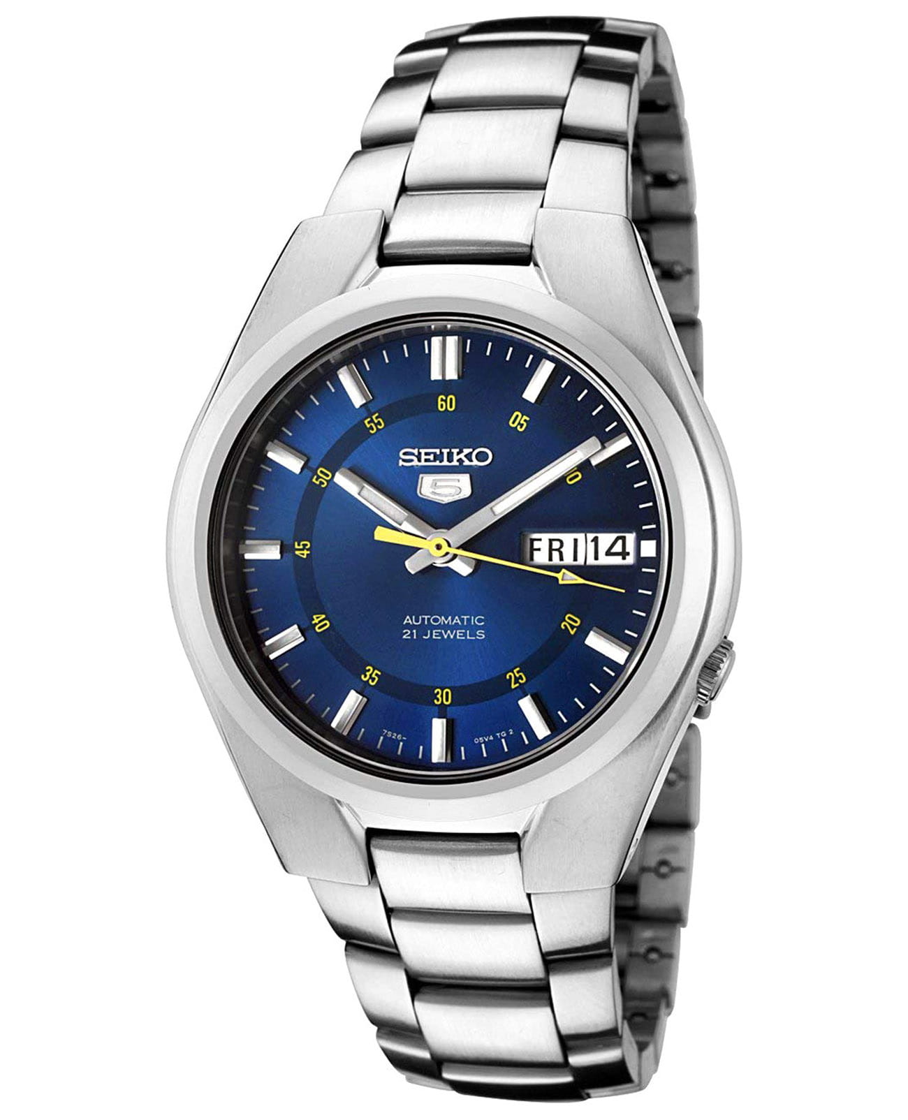 Seiko Seiko 5 Regular SNK615K1  SNK615K1 механические мужские часы синий циферблат, браслет нержавеющая сталь — вид спереди