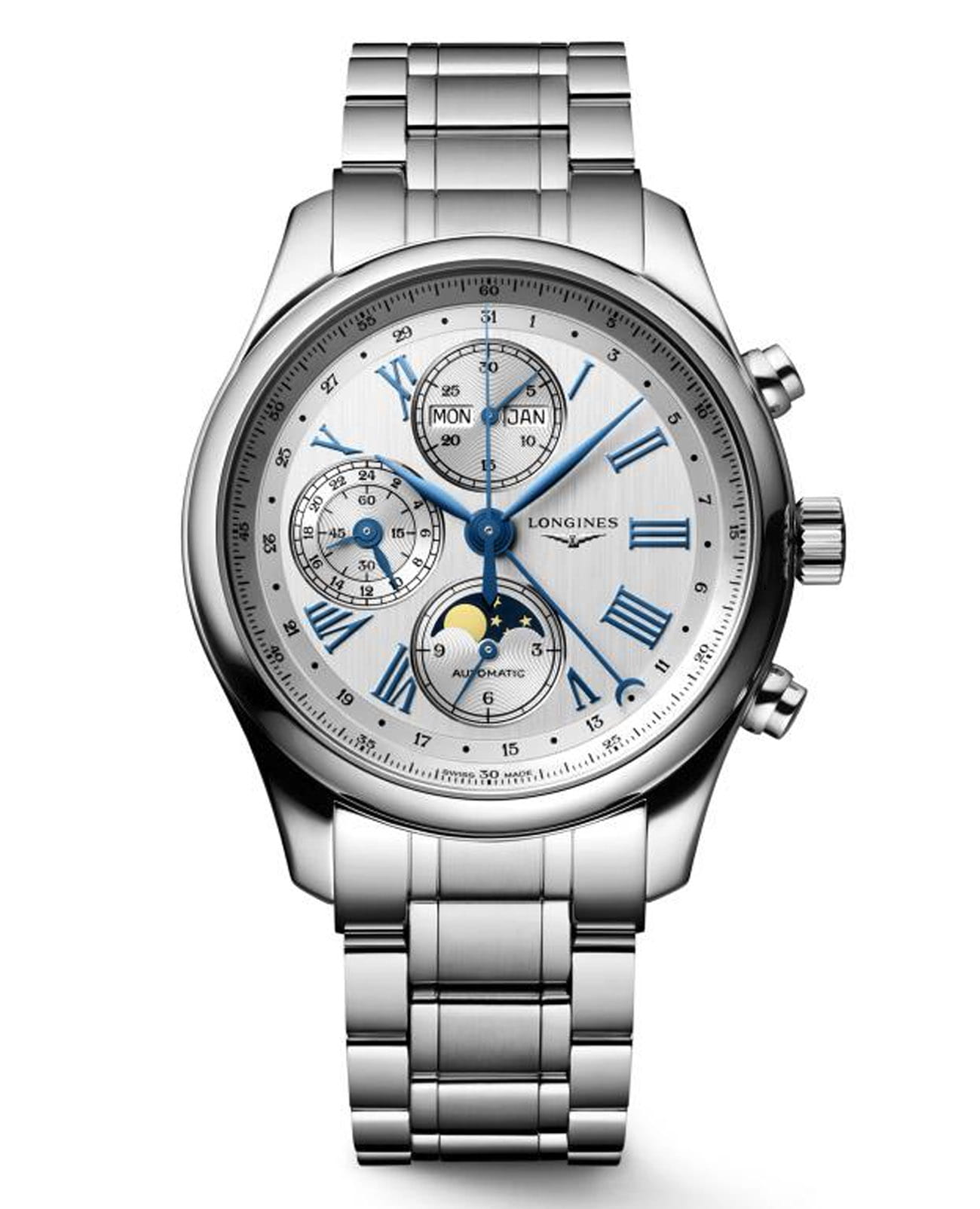 Longines Longines Master Collection L2.773.4.71.6  L27734716 механические мужские часы серебристый циферблат, браслет нержавеющая сталь — вид спереди