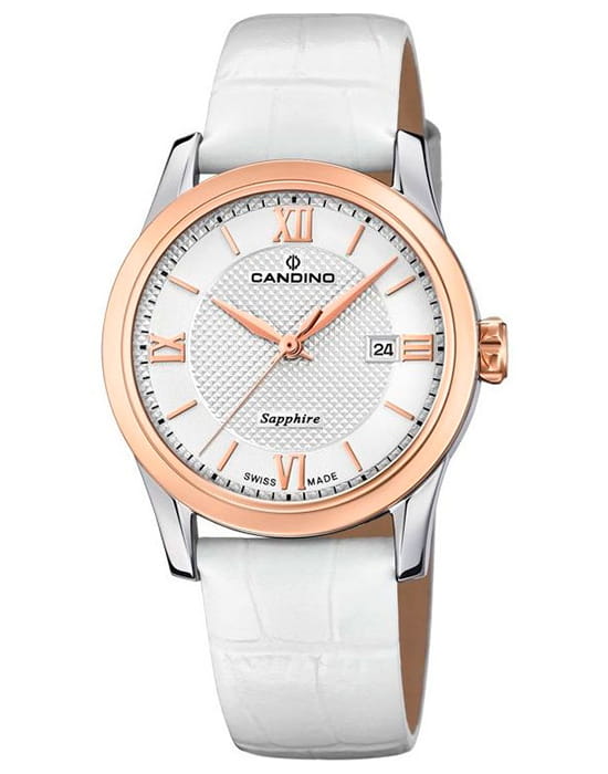 Candino Candino Elegance C4737/2  C4737/2 кварцевые женские часы белый циферблат, браслет кожаный — вид спереди