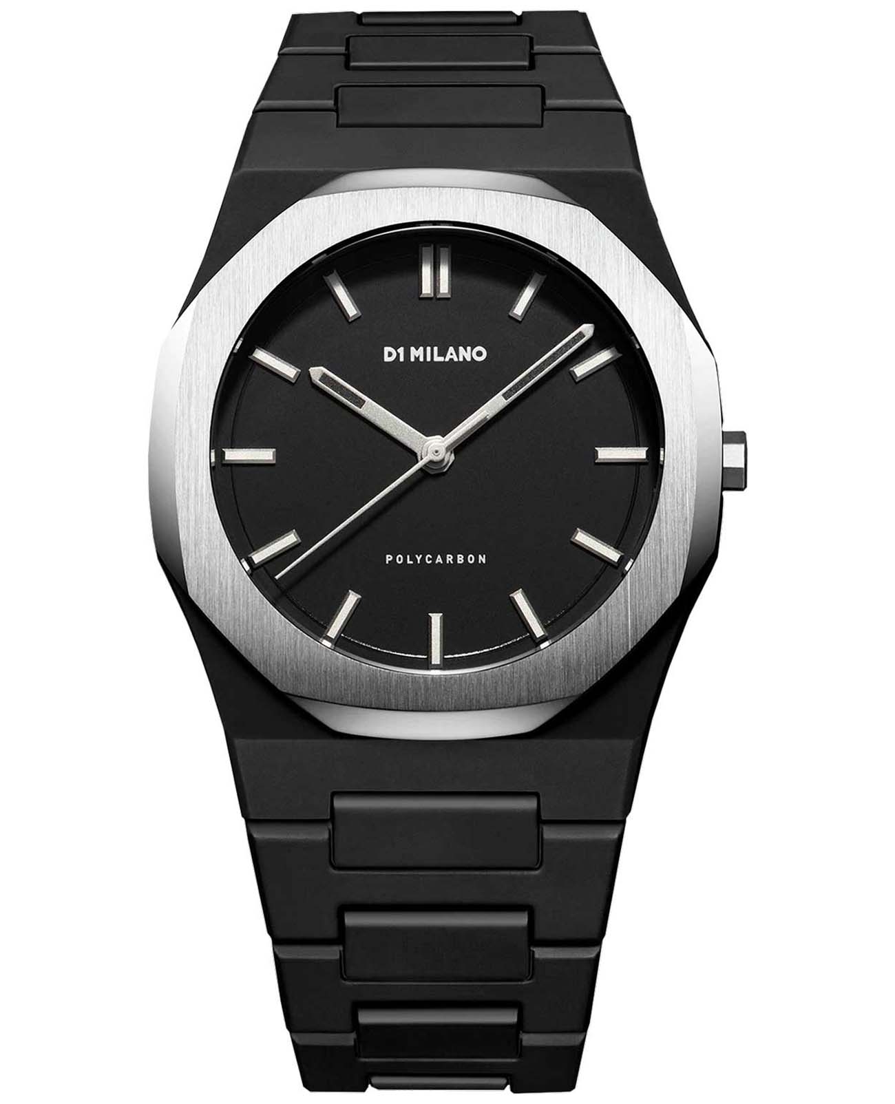 D1 Milano D1 Milano Polycarbon PCBJ14  PCBJ14 кварцевые мужские часы черный циферблат, браслет пластик — вид спереди
