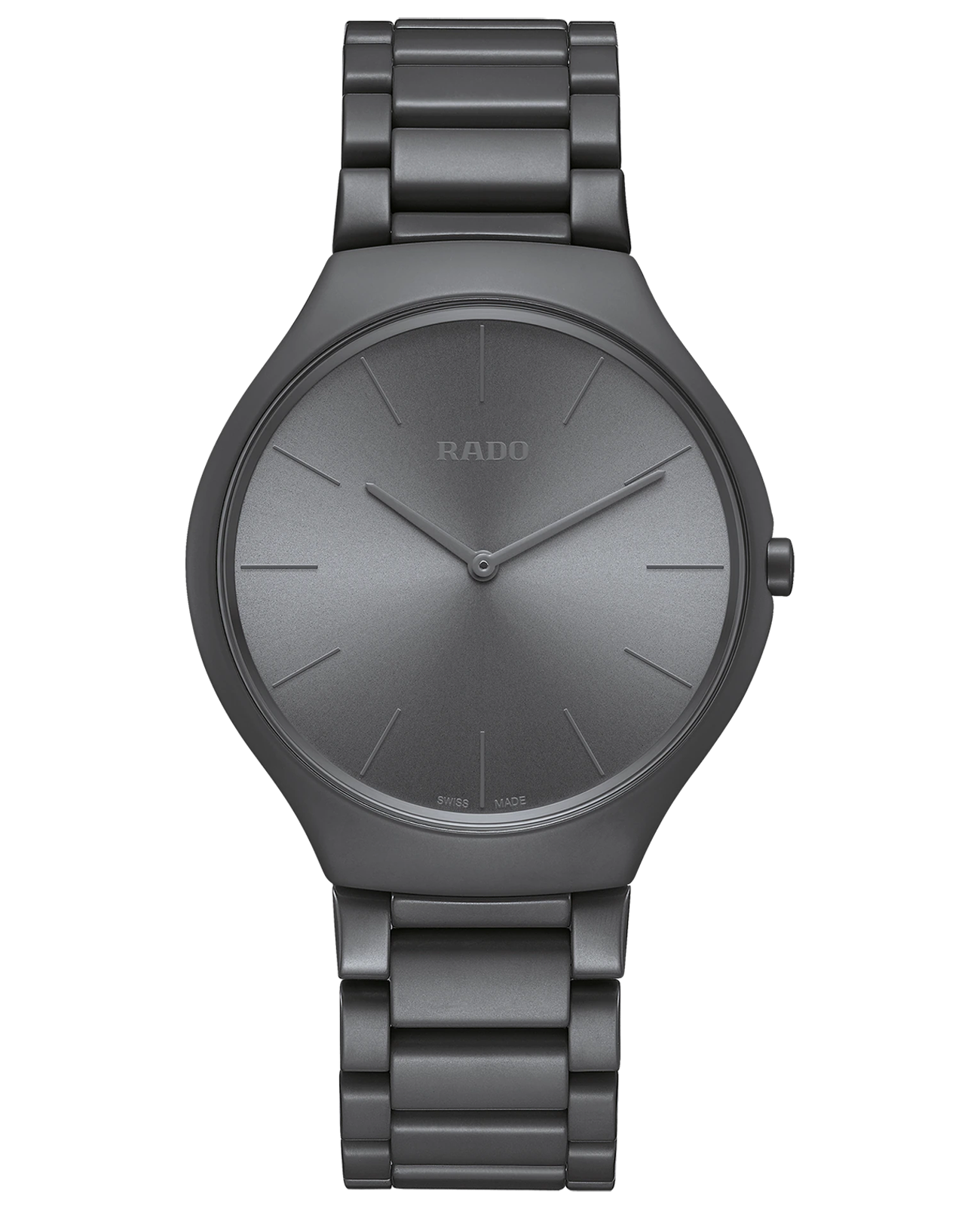 Rado Rado True Thinline Le Corbusier R27091612  R27091612 кварцевые мужские часы серый циферблат, браслет высокотехнологичная керамика + титан — вид спереди