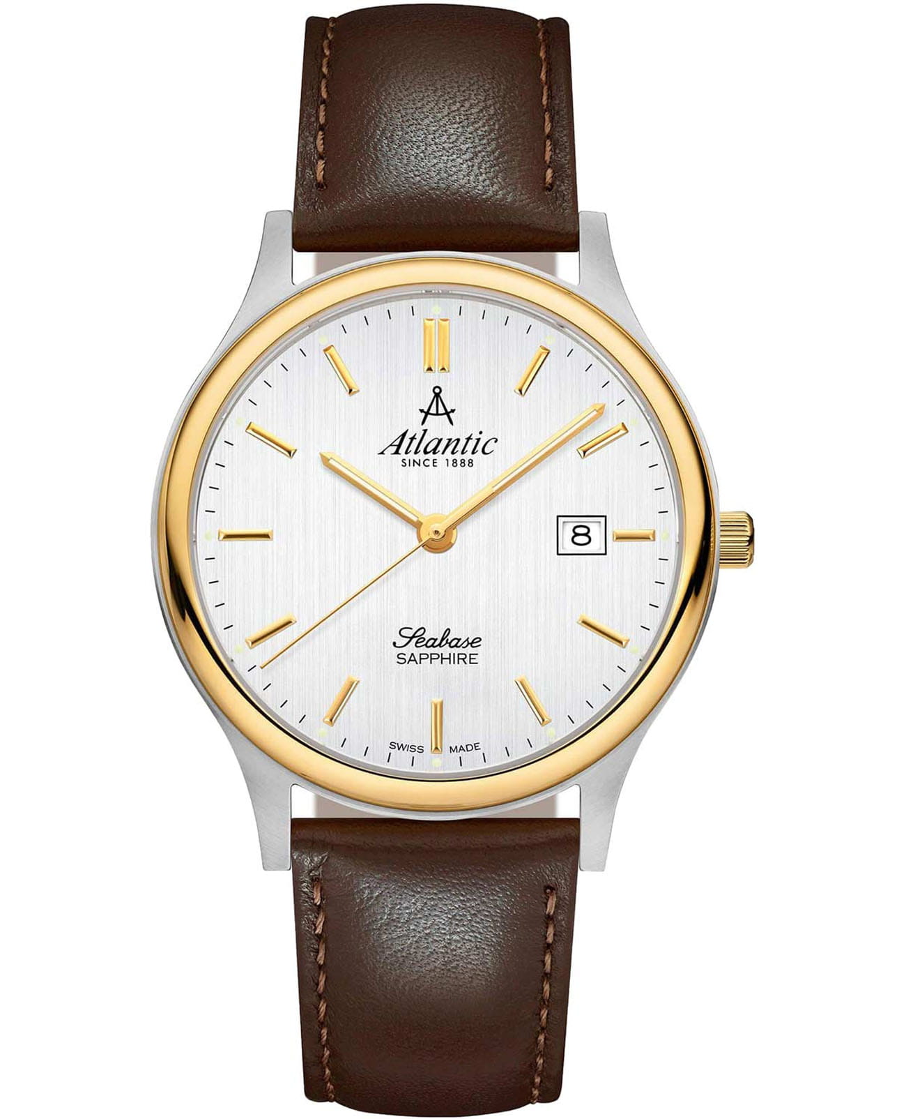 Atlantic Atlantic Seapair 60343.43.21  60343.43.21 кварцевые мужские часы белый циферблат, браслет кожаный — вид спереди