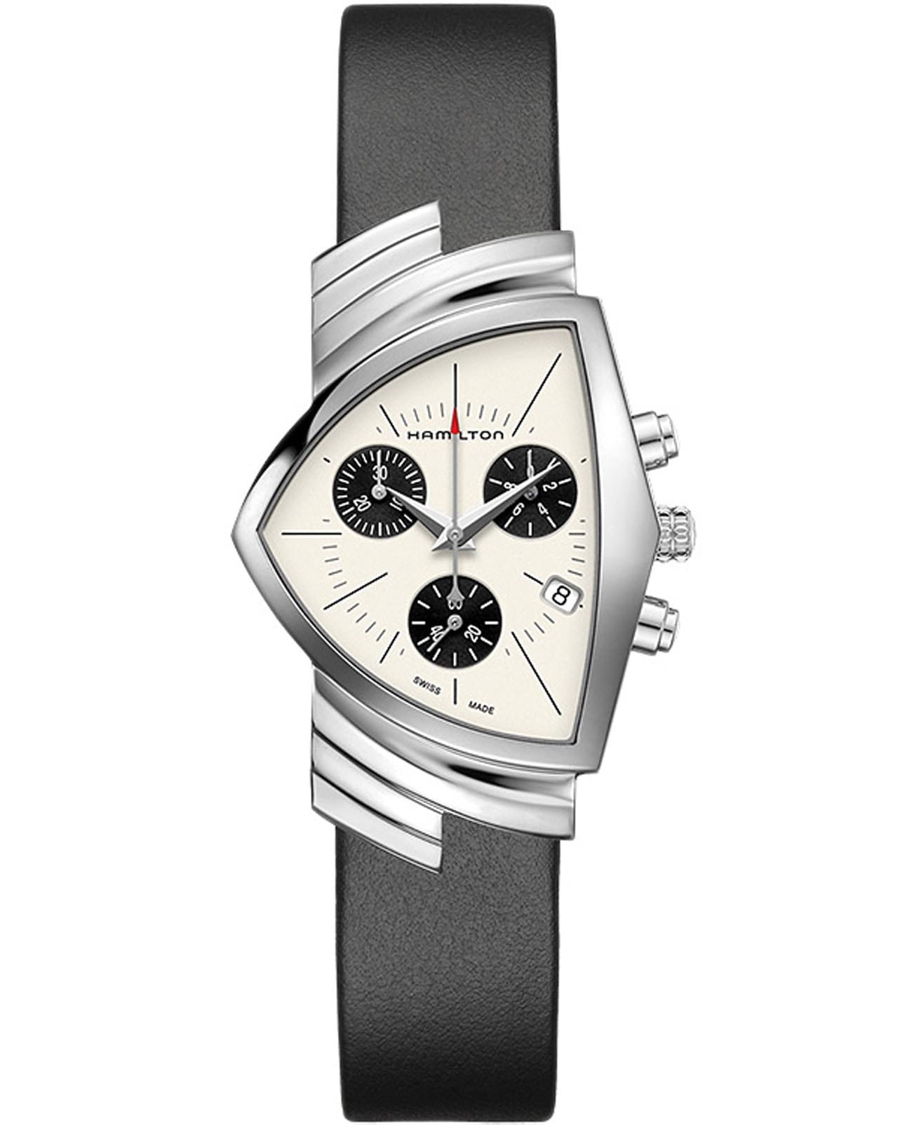 Hamilton Hamilton Ventura Chrono Quartz H24432751  H24432751 кварцевые мужские часы белый циферблат, браслет кожаный — вид спереди