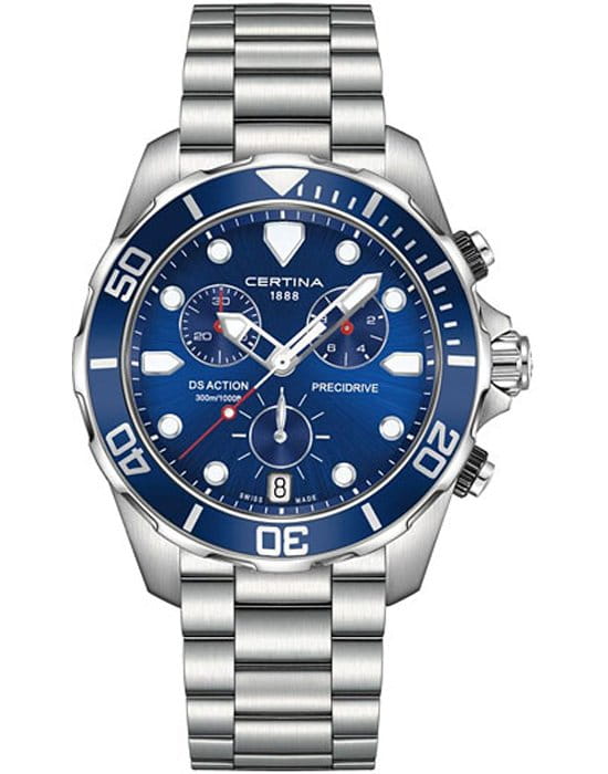 Certina Certina DS Action Chronograph C032.417.11.041.00 DS Action C0324171104100 кварцевые мужские часы синий циферблат, браслет нержавеющая сталь — вид спереди