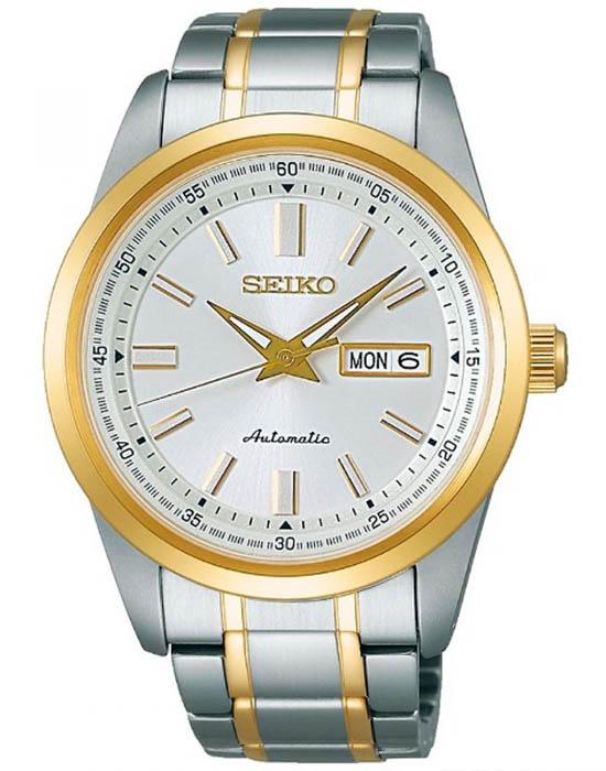 Seiko Seiko 5 Regular SARV004  SARV004 механические мужские часы белый циферблат, браслет сталь c pvd покрытием — вид спереди