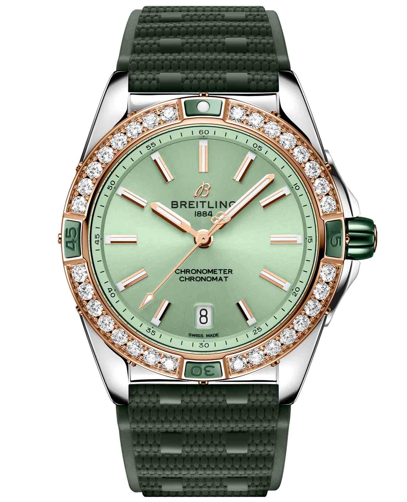 Breitling Breitling Super Chronomat Automatic 38 U17356531L1S1  U17356531L1S1 механические женские часы зеленый циферблат, браслет каучук — вид спереди