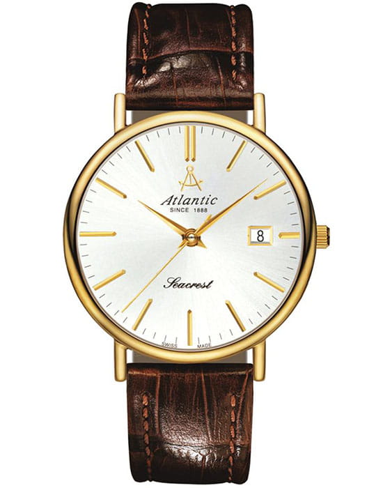 Atlantic Atlantic Seacrest 50354.45.21  50354.45.21 кварцевые мужские часы серебристый циферблат, браслет кожаный — вид спереди