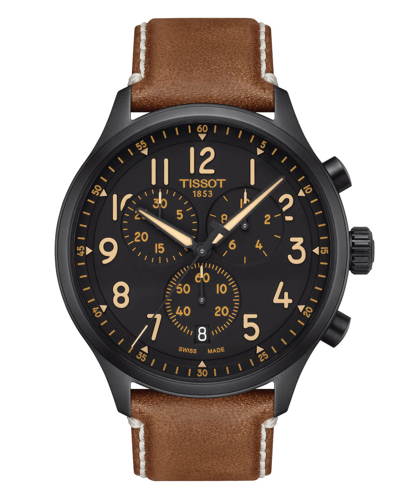 Tissot Tissot Chrono XL T116.617.36.052.03 Chrono XL T1166173605203 кварцевые мужские часы черный циферблат, браслет кожаный — вид спереди