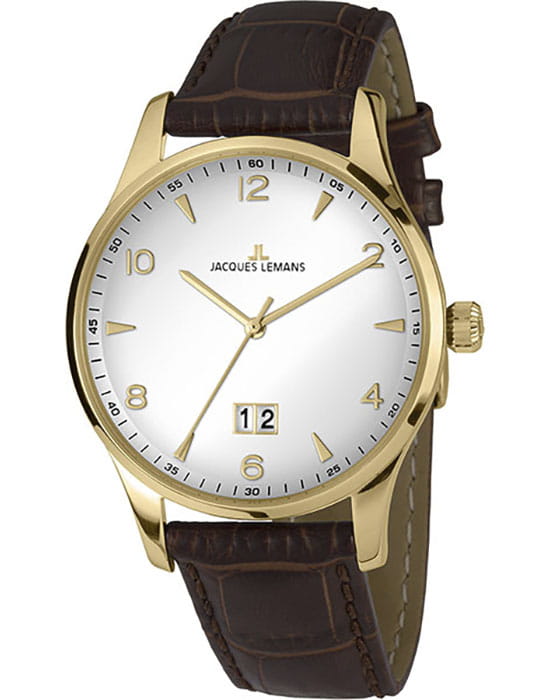 Jacques Lemans Jacques Lemans Classic 1-1862ZD  1-1862ZD кварцевые мужские часы серебристый циферблат, браслет кожаный — вид спереди