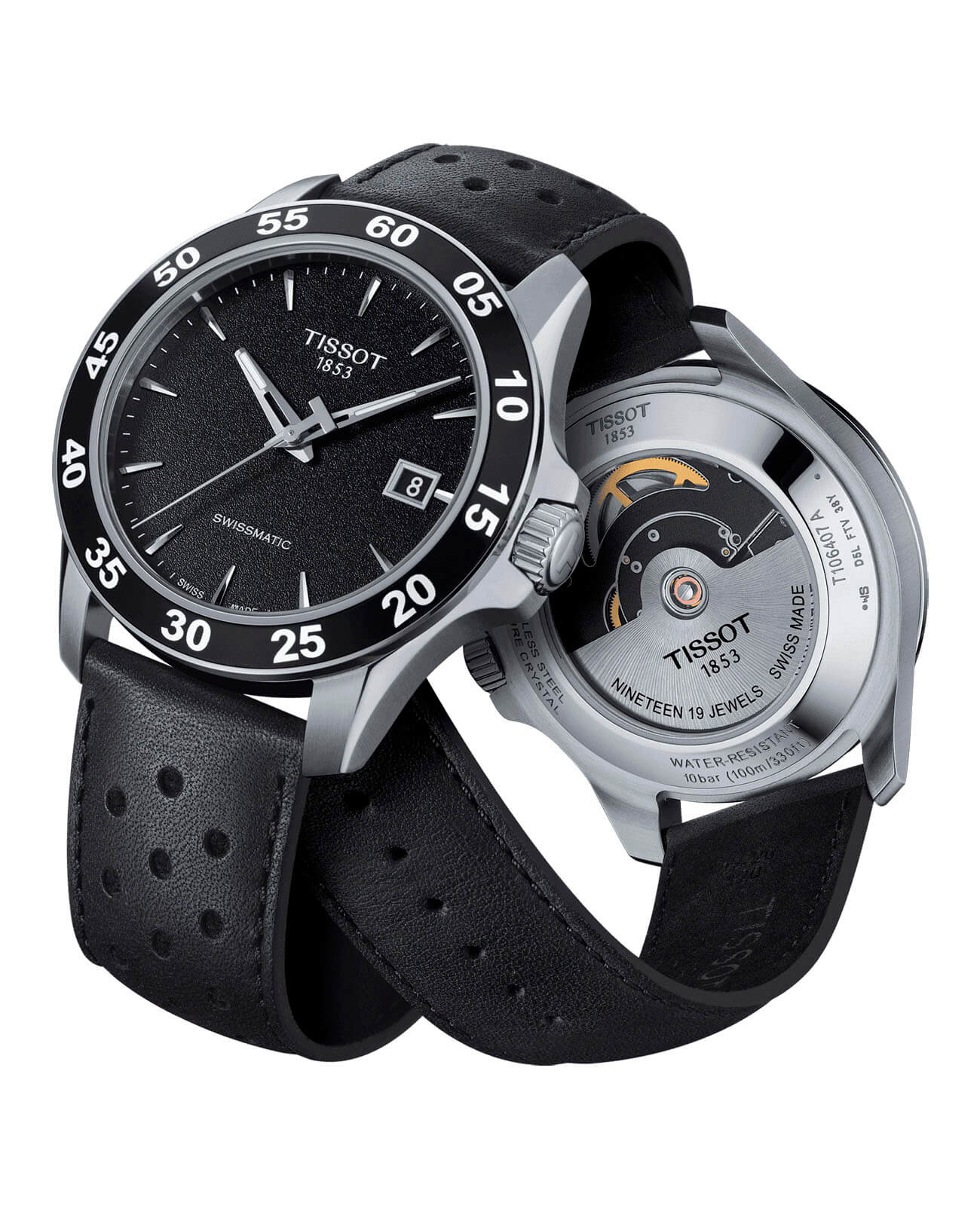 Tissot Tissot V8 Swissmatic T106.407.16.051.00, t-sport швейцария мужские часы на браслете кожаный боковой вид