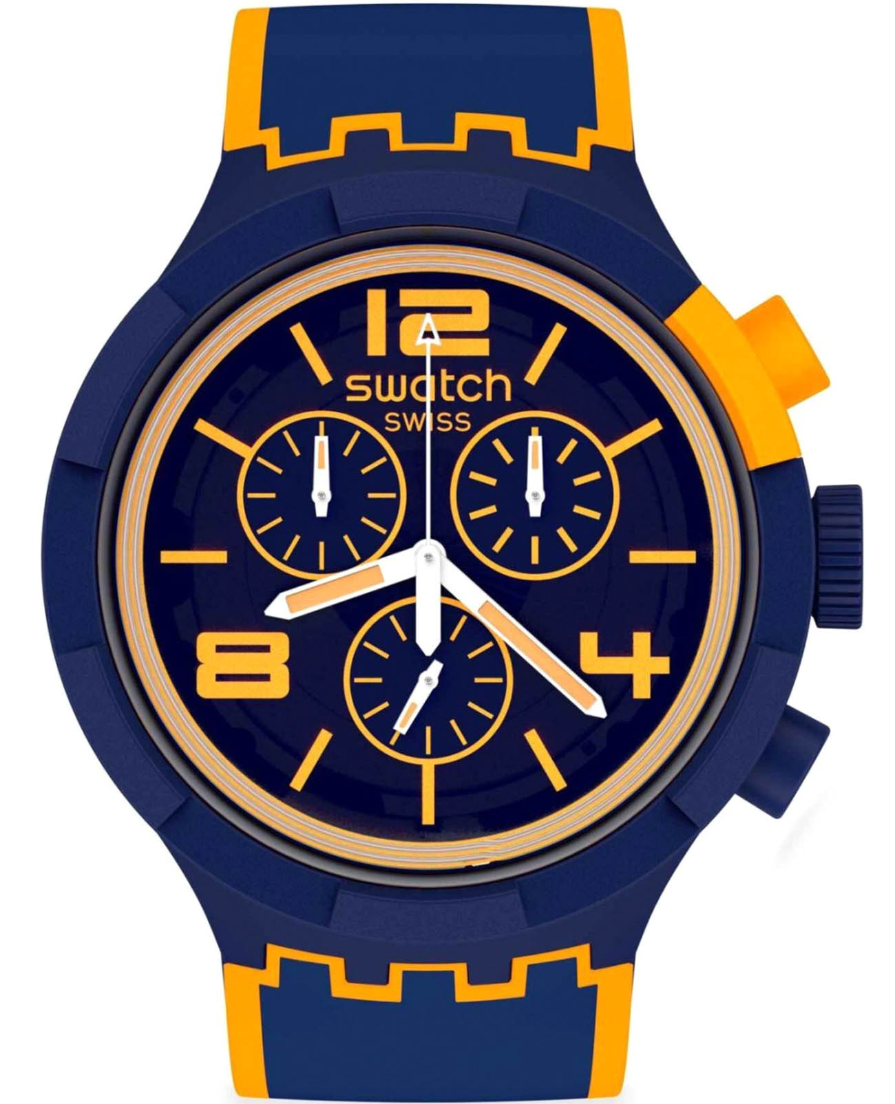 Swatch Swatch Big Bold Chrono Pay! SB02N100-5300  SB02N100-5300 кварцевые мужские часы синий циферблат, браслет силикон — вид спереди