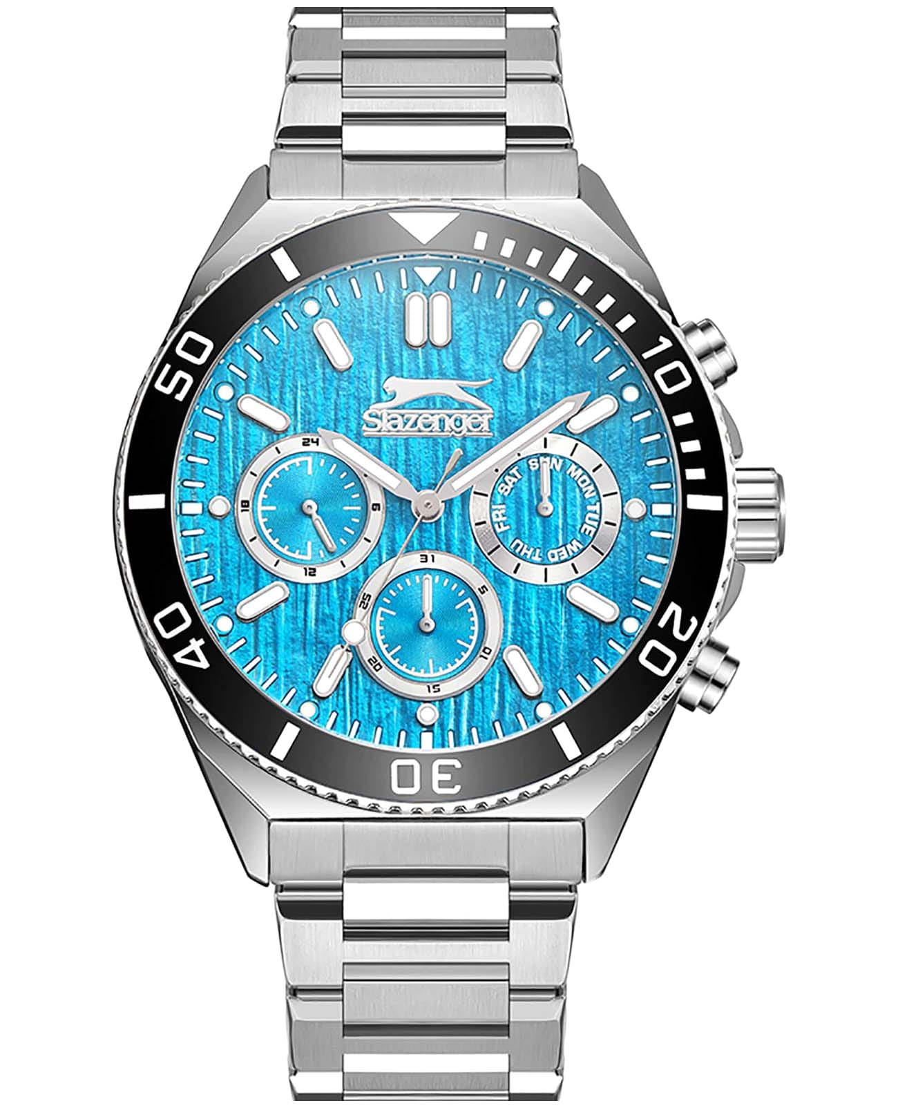 Slazenger Slazenger SL.09.2370.2.03  SL.09.2370.2.03 кварцевые мужские часы голубой циферблат, браслет суперметалл — вид спереди