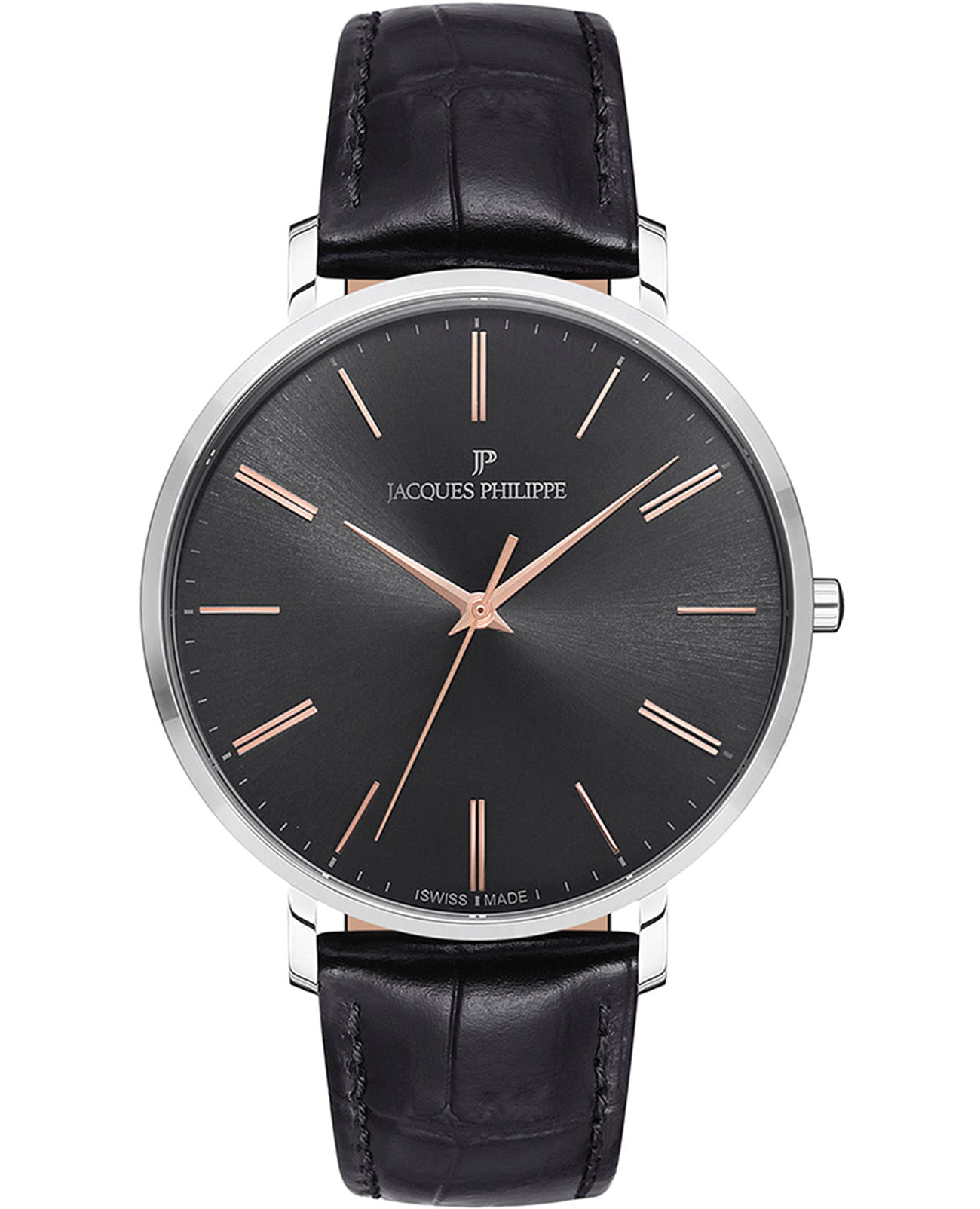 Jacques Philippe Jacques Philippe Base JPQGS071111N  JPQGS071111N кварцевые мужские часы черный циферблат, браслет кожаный — вид спереди