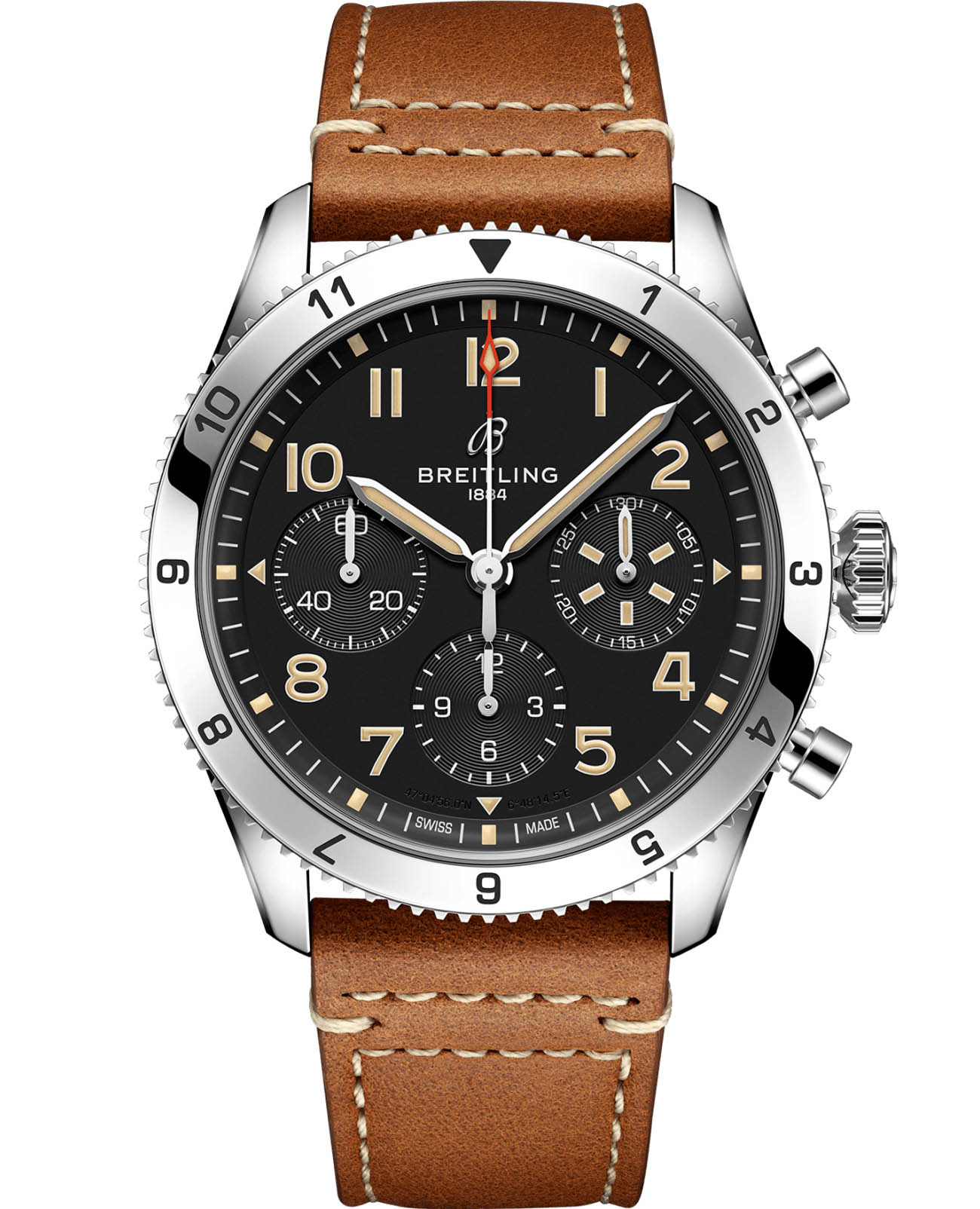 Breitling Breitling Classic Avi Chronograph 42 P-51 Mustang A233803A1B1X1  A233803A1B1X1 механические мужские часы черный циферблат, браслет кожаный — вид спереди