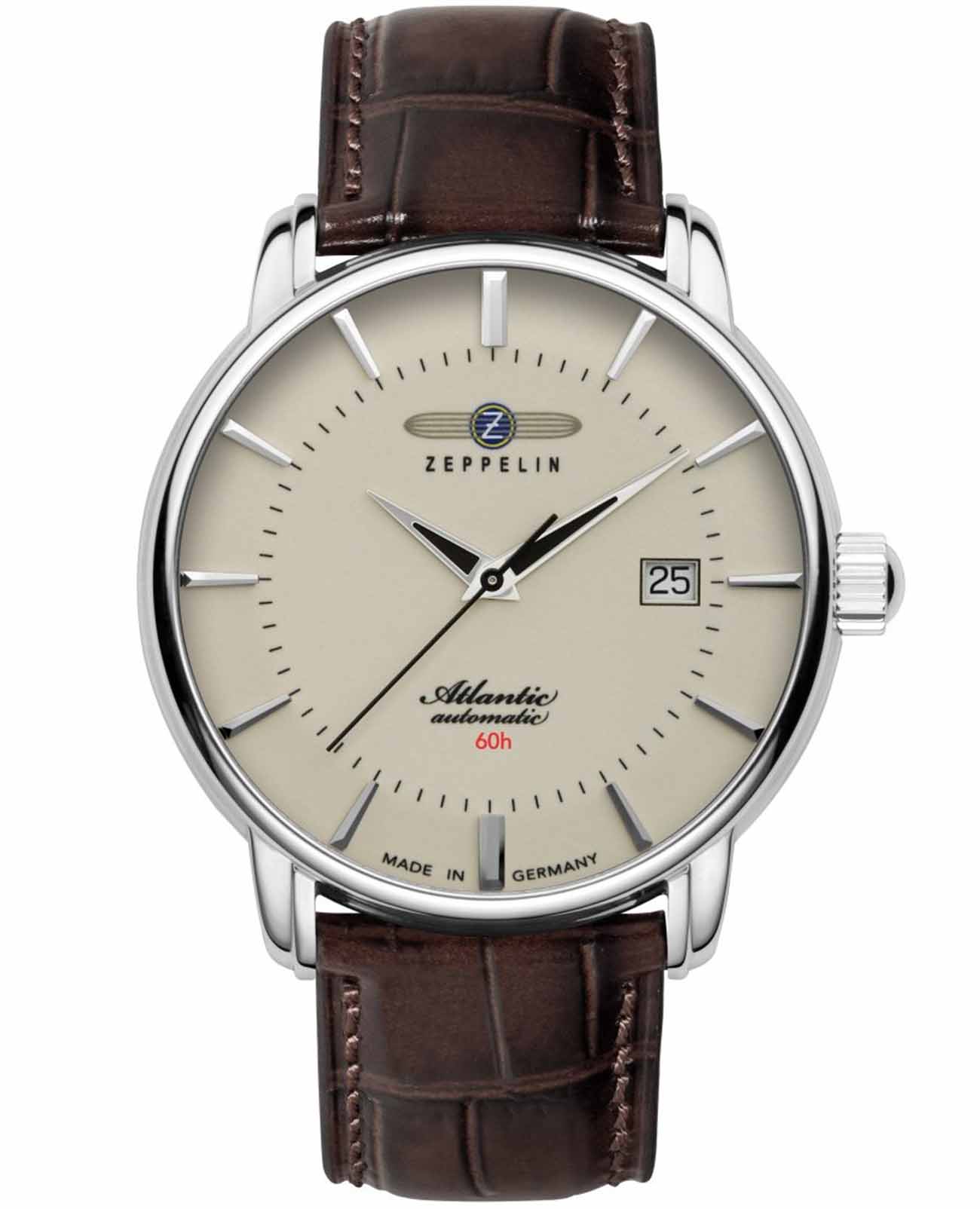 Zeppelin Zeppelin Atlantic 84605  84605 механические мужские часы бежевый циферблат, браслет кожаный — вид спереди