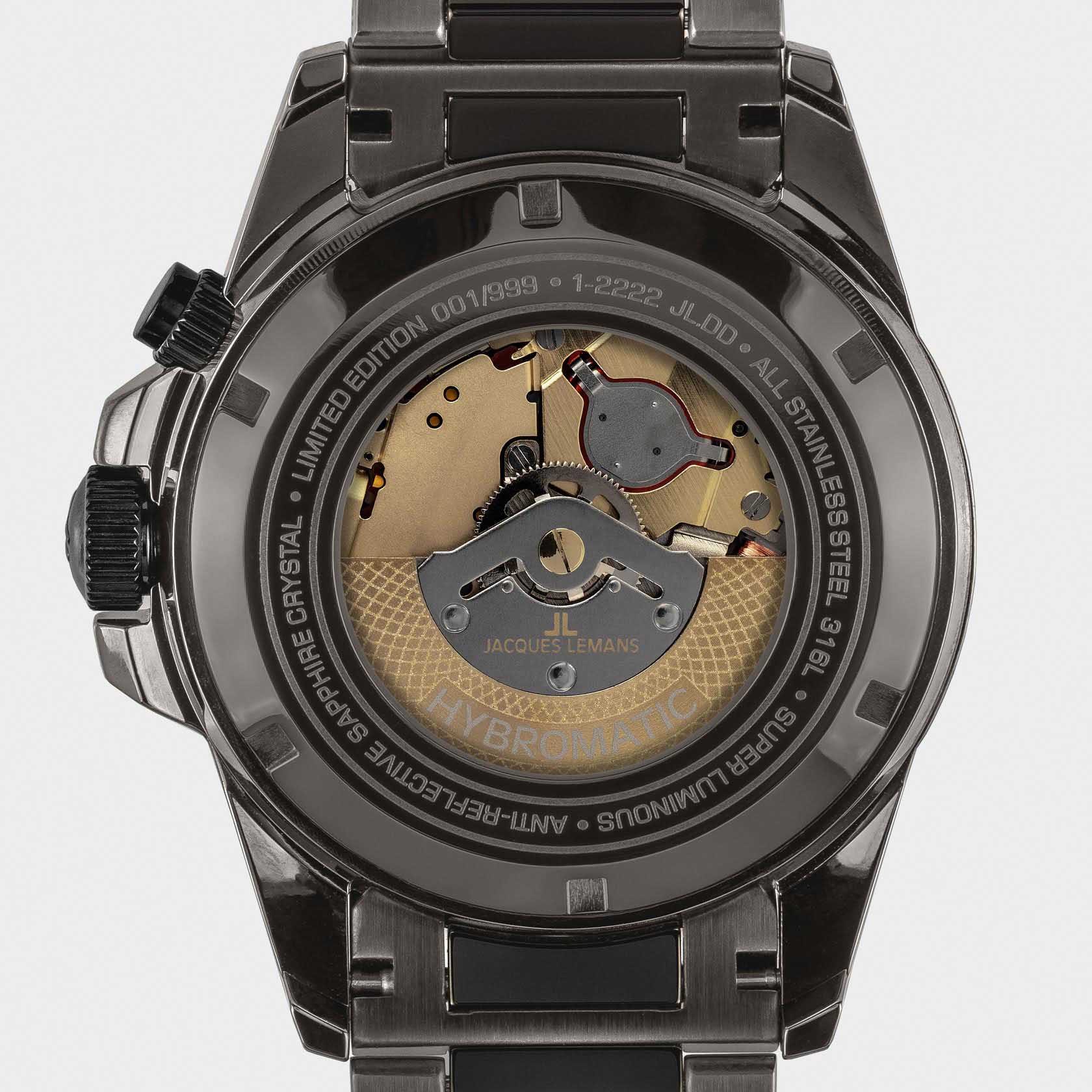 Jacques Lemans Jacques Lemans Hybromatic 1-2222A, hybromatic австрия мужские часы на браслете сталь + pvd + керамика боковой вид