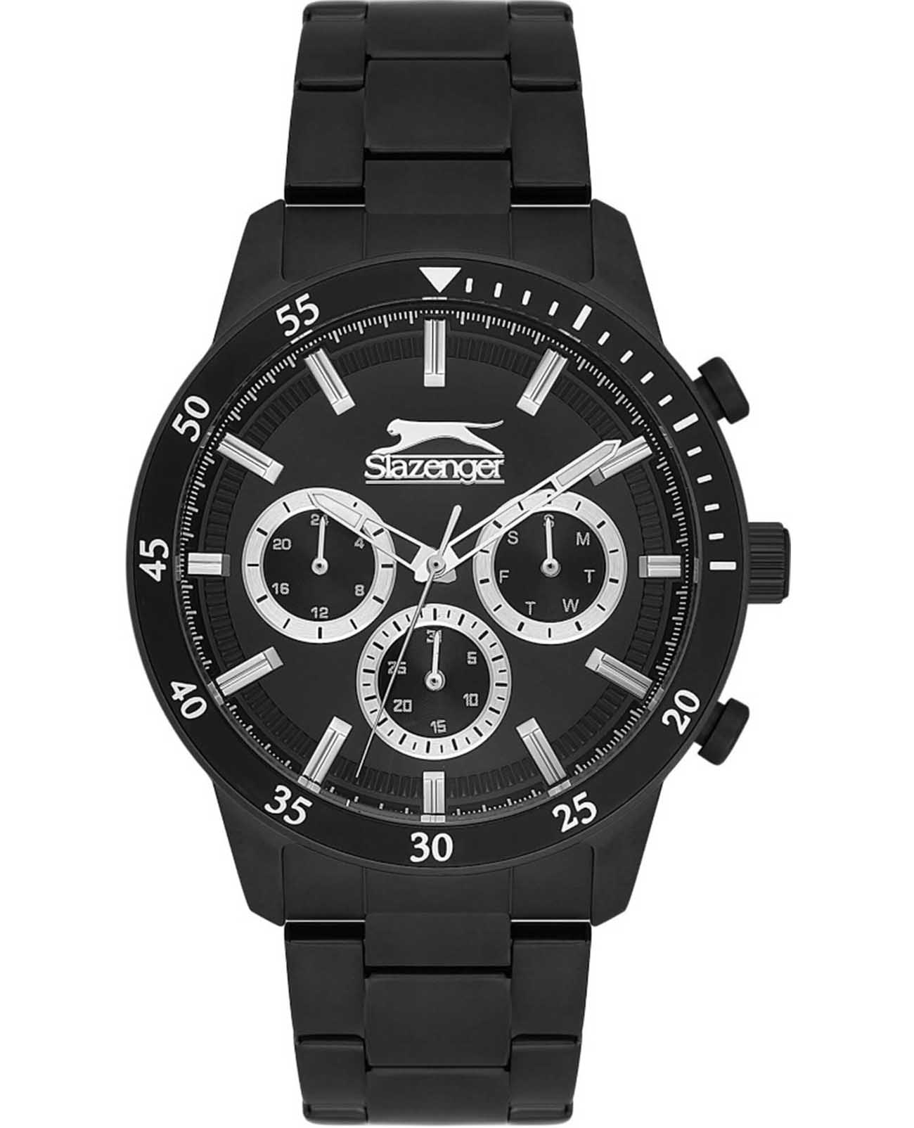Slazenger Slazenger SL.09.2260.2.05  SL.09.2260.2.05 кварцевые мужские часы черный циферблат, браслет суперметалл с ip покрытием — вид спереди