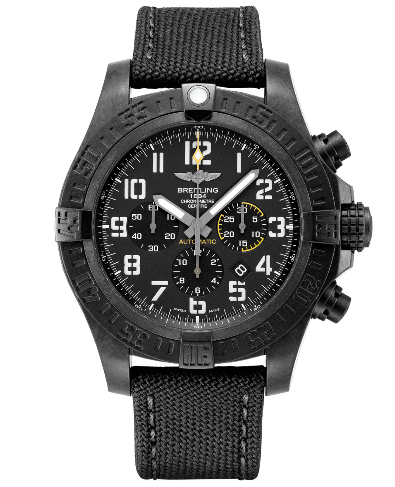 Breitling Breitling Avenger Hurricane 12H XB0170E41B1W1  XB0170E41B1W1 механические мужские часы черный циферблат, браслет полиамидная ткань — вид спереди