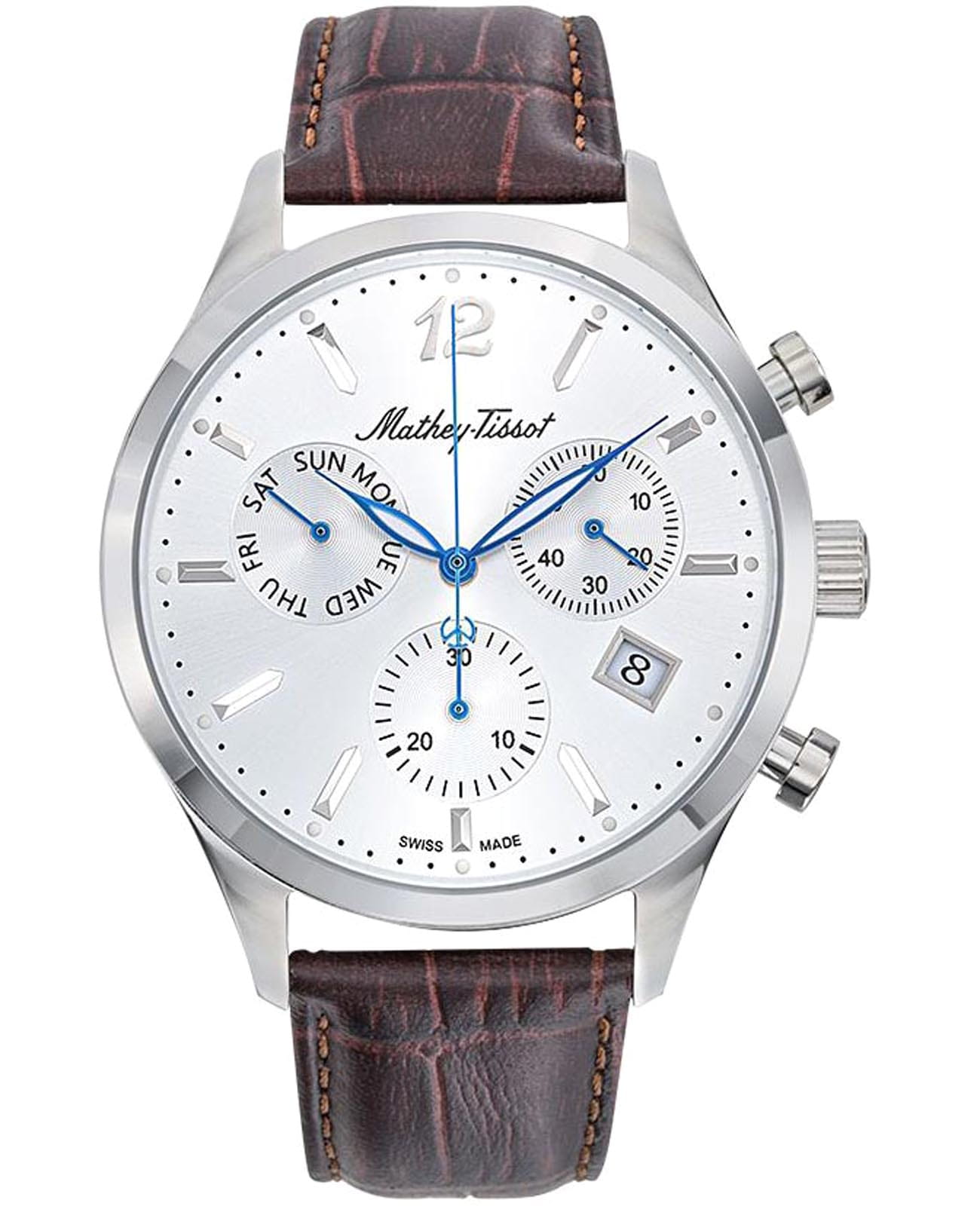 Mathey-Tissot Mathey-Tissot Urban H411CHALS  H411CHALS кварцевые мужские часы серебристый циферблат, браслет кожаный — вид спереди