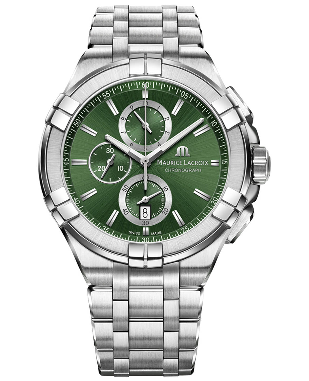 Maurice Lacroix Maurice Lacroix Aikon Chronograph AI1018-SS002-630-1  AI1018-SS002-630-1 кварцевые мужские часы зеленый циферблат, браслет нержавеющая сталь — вид спереди