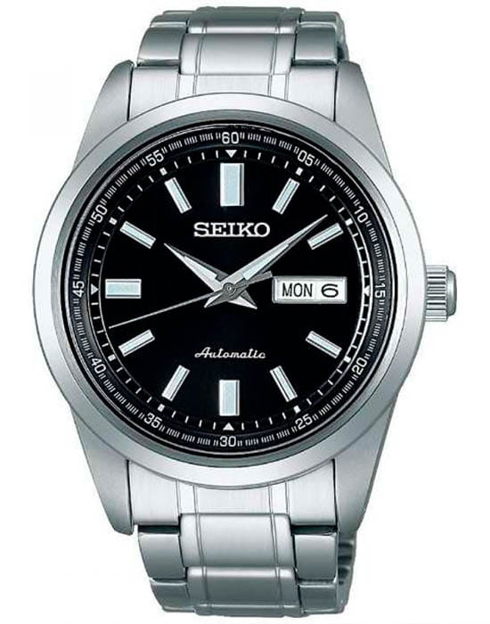 Seiko Seiko 5 Regular SARV003  SARV003 механические мужские часы черный циферблат, браслет нержавеющая сталь — вид спереди