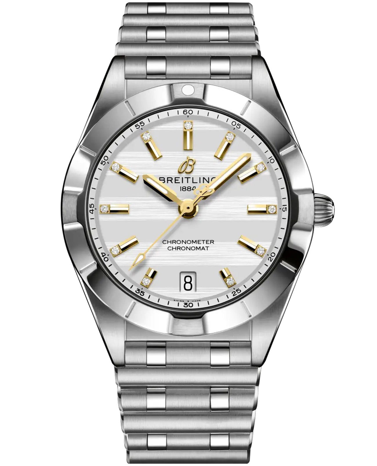 Breitling Breitling Chronomat 32 A773105A1A1A1  A773105A1A1A1 кварцевые женские часы белый циферблат, браслет нержавеющая сталь — вид спереди