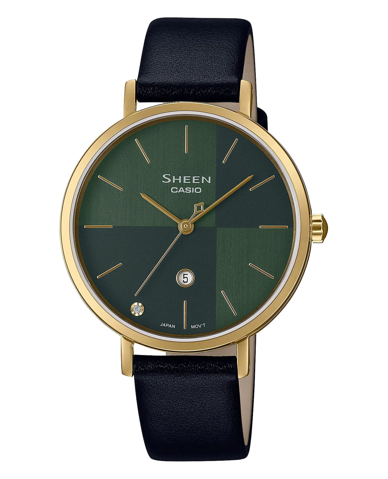 Casio Casio Sheen SHE-4547GL-3A  SHE-4547GL-3A кварцевые женские часы зеленый циферблат, браслет кожаный — вид спереди