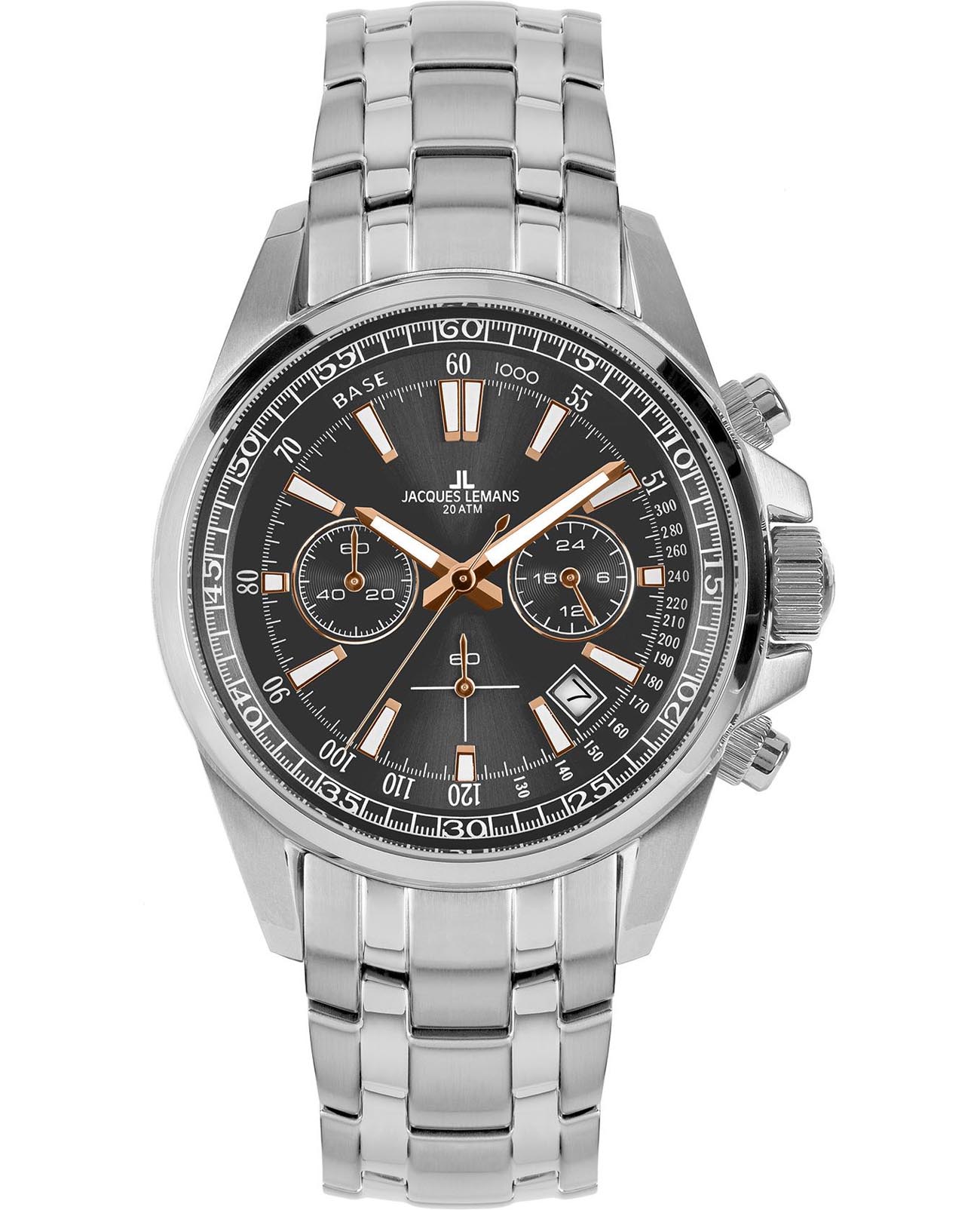 Jacques Lemans Jacques Lemans  Liverpool 1-2117ZE  1-2117ZE кварцевые мужские часы черный циферблат, браслет нержавеющая сталь — вид спереди
