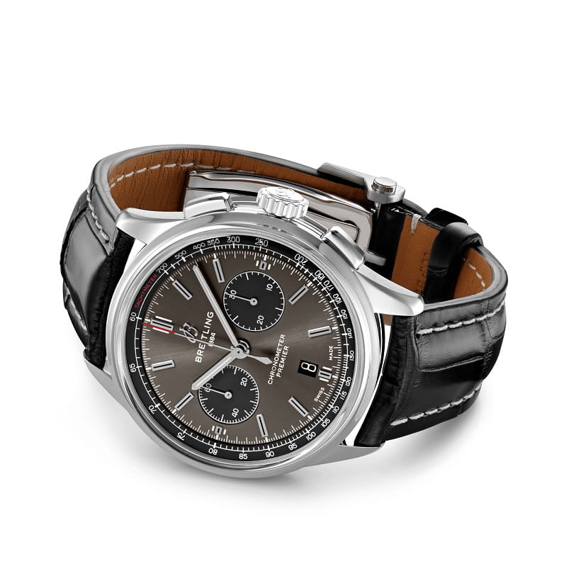 Breitling Breitling Premier B01 Chronograph 42 AB0118221B1P1, premier швейцария мужские часы на браслете кожаный боковой вид