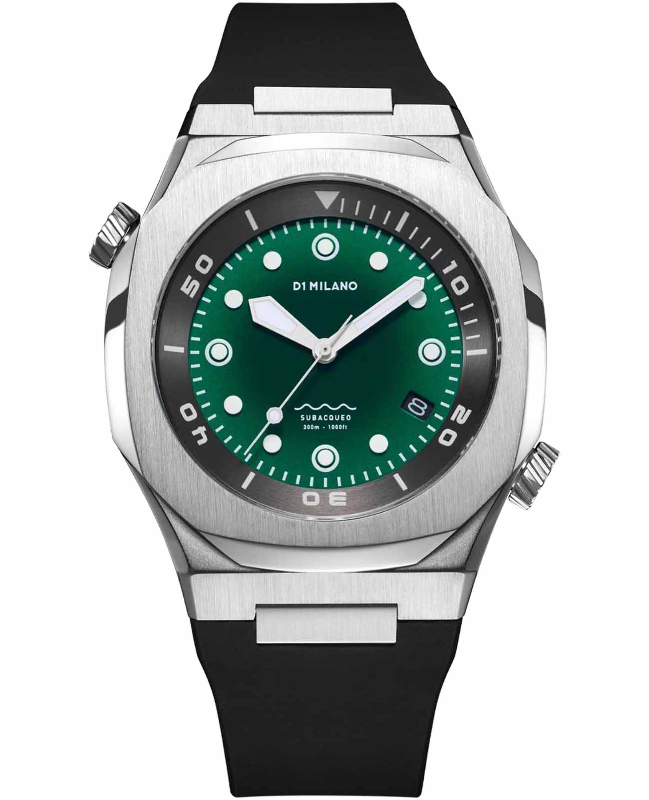 D1 Milano D1 Milano DVRJ03  DVRJ03 механические мужские часы зеленый циферблат, браслет силикон — вид спереди