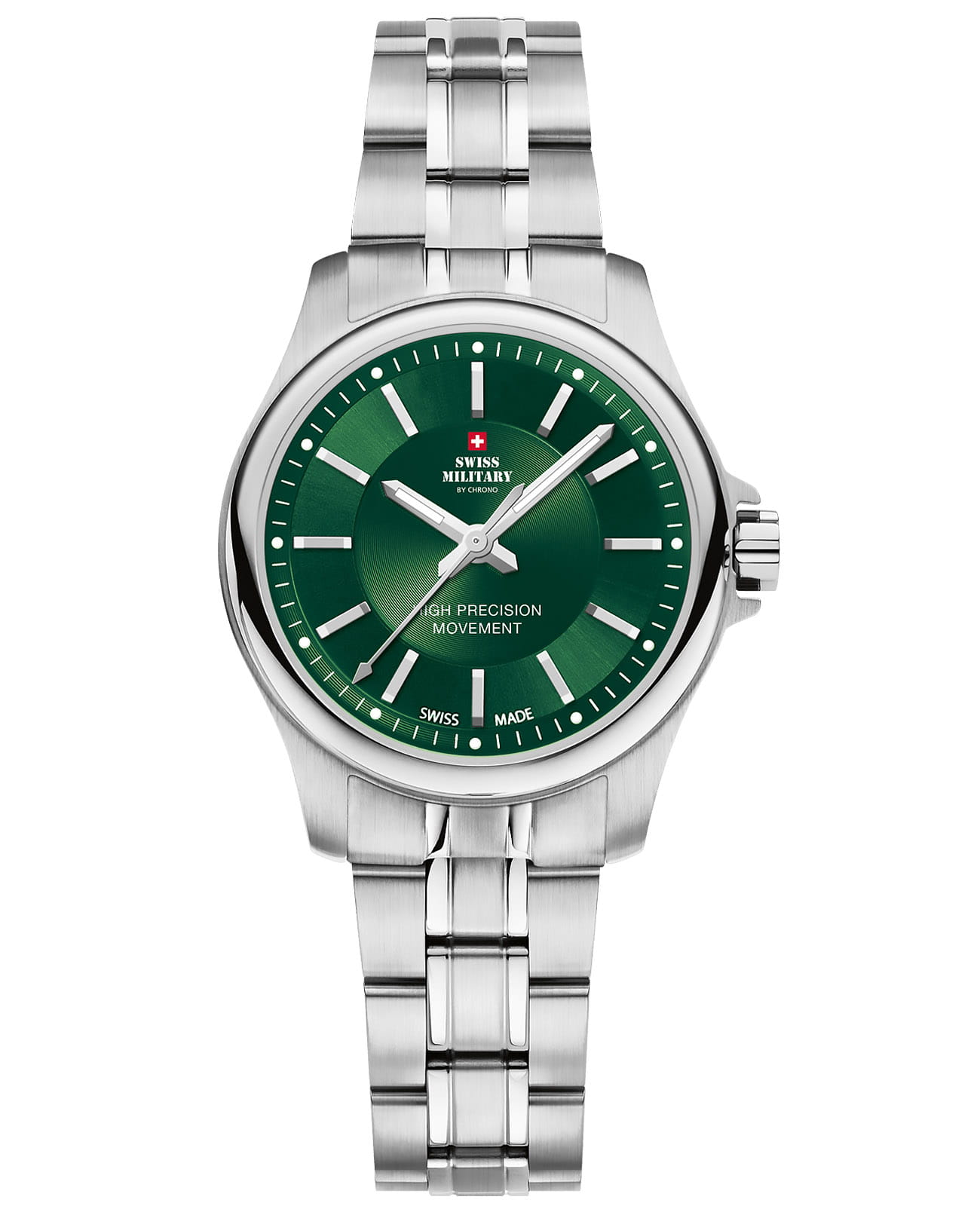Swiss Military by Chrono Swiss Military by Chrono Сверхточные SM30201.31  SM30201.31 кварцевые женские часы зеленый циферблат, браслет нержавеющая сталь — вид спереди