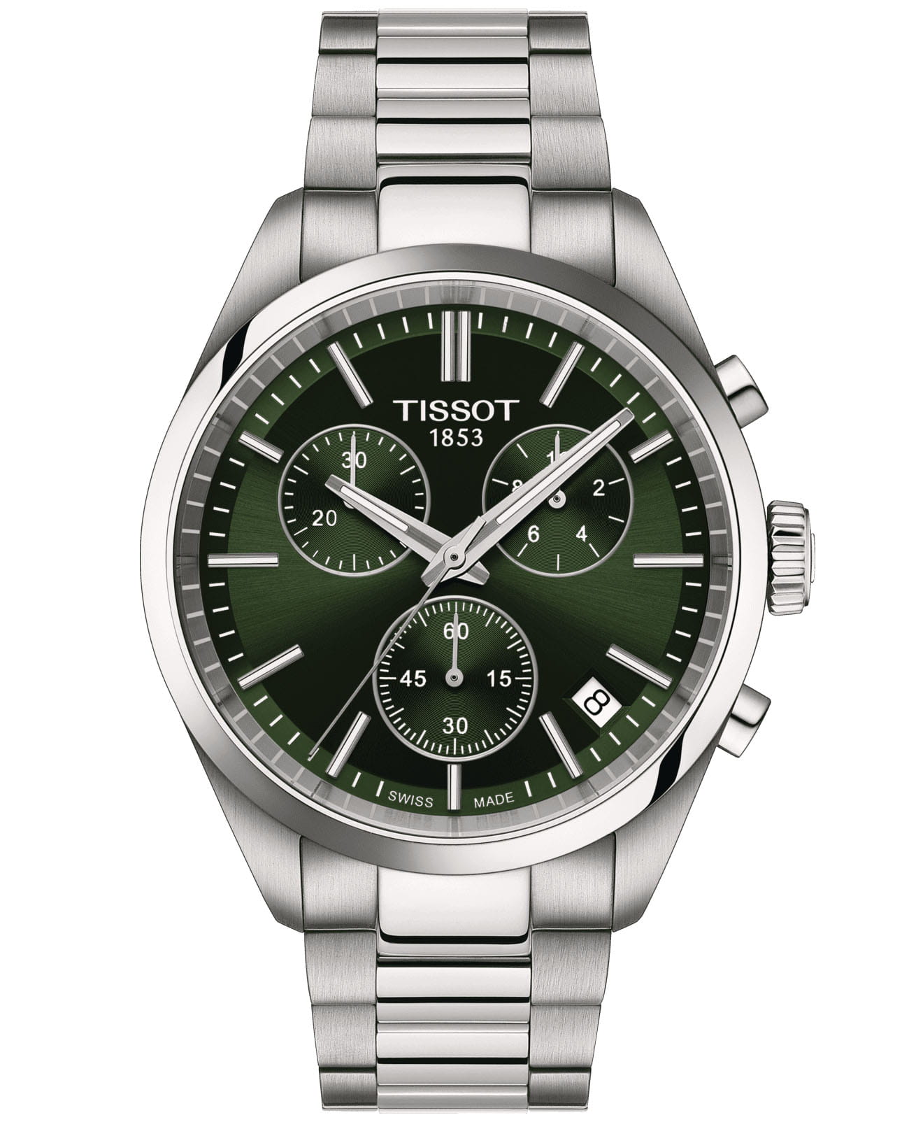 Tissot Tissot PR 100 Chronograph T150.417.11.091.00 PR 100 T1504171109100 кварцевые мужские часы зеленый циферблат, браслет нержавеющая сталь — вид спереди